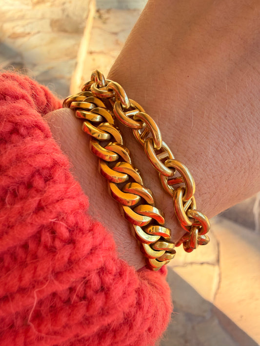 Vintage yellow 18K solid mariner link bracelet, 8.25 inch sizable