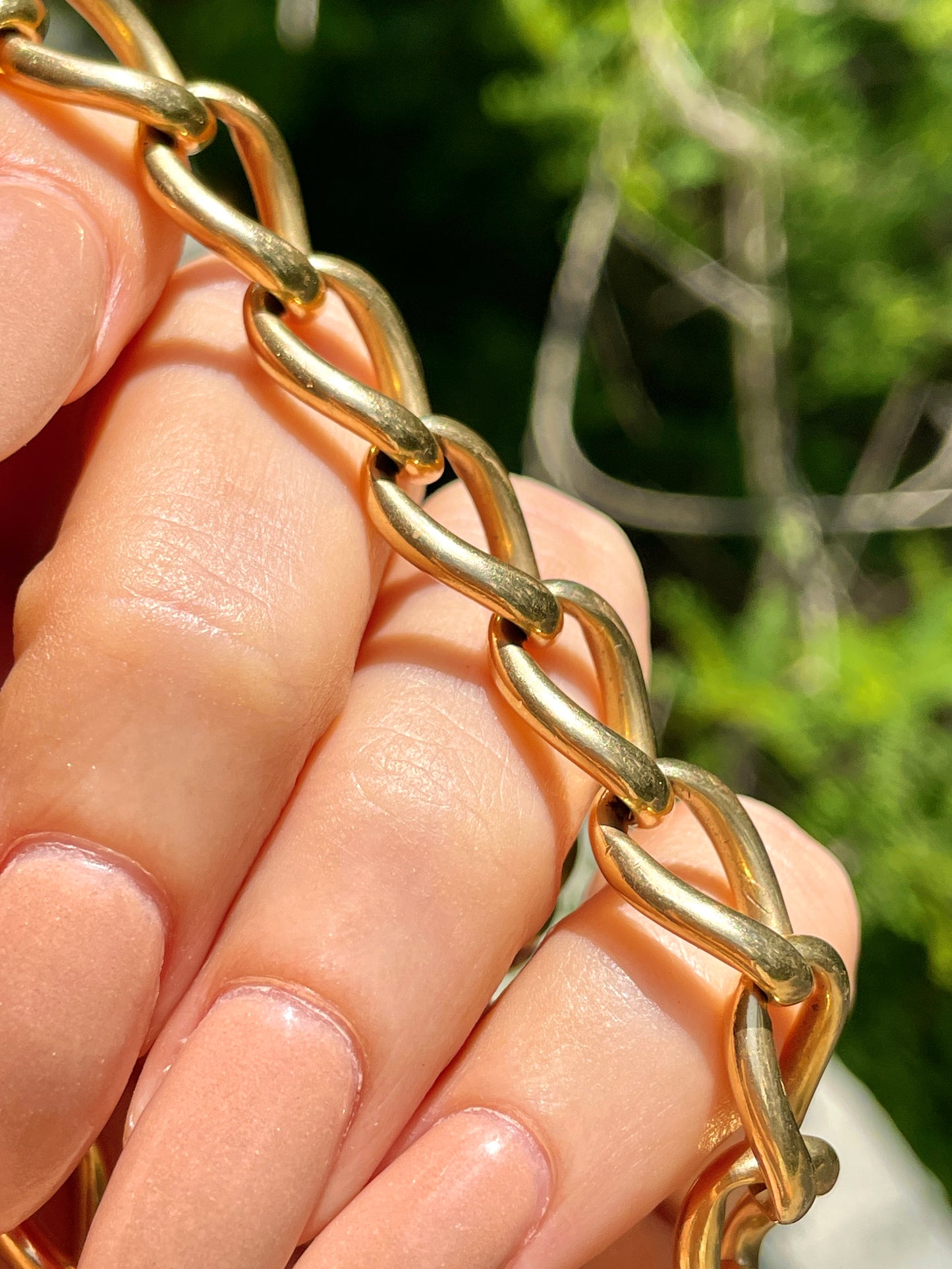 Vintage yellow 14K round open curb link bracelet, 8.25 inch and sizable