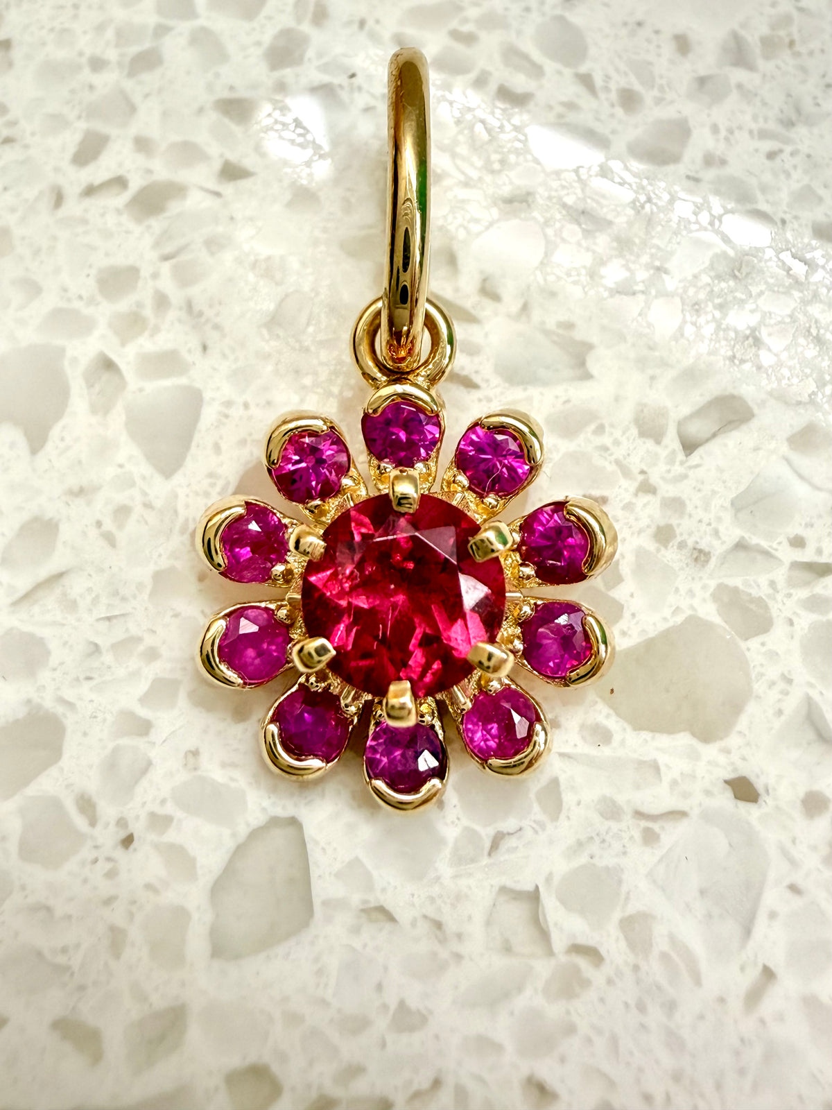 3GOG Natural Rubellite and Pink Sapphire Garden Party Flower Pendant 18K