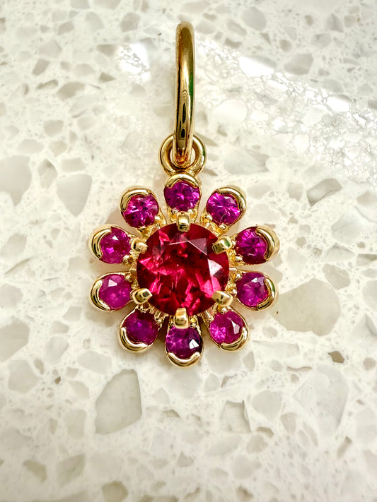 3GOG Natural Rubellite and Pink Sapphire Garden Party Flower Pendant 18K