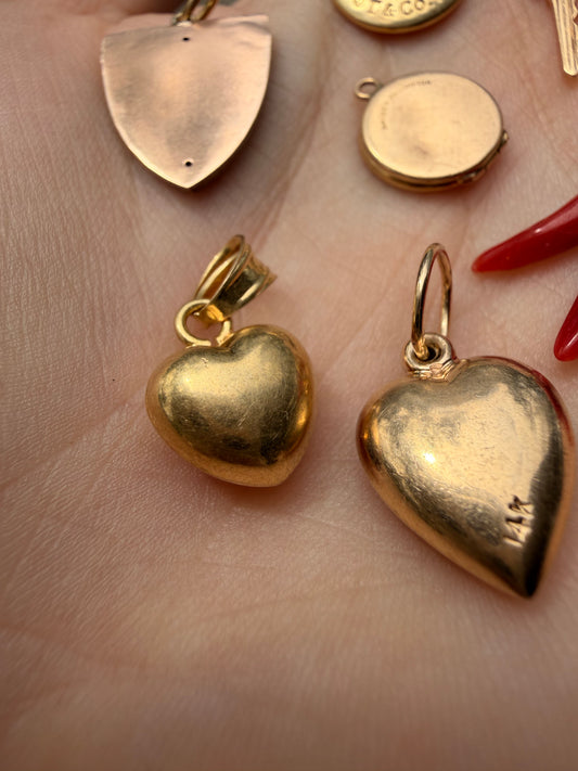 Vintage yellow 18K gold textured puffy heart charm
