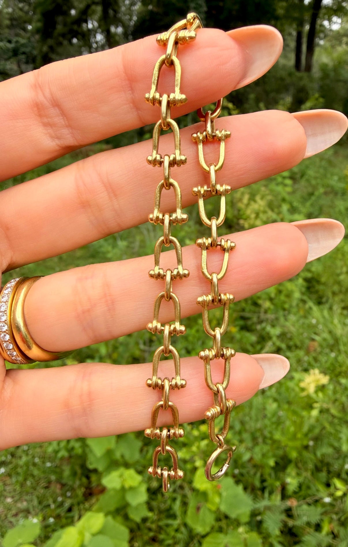 Vintage yellow 18K fancy link bracelet with 14K spring clasp, 7.75 inch