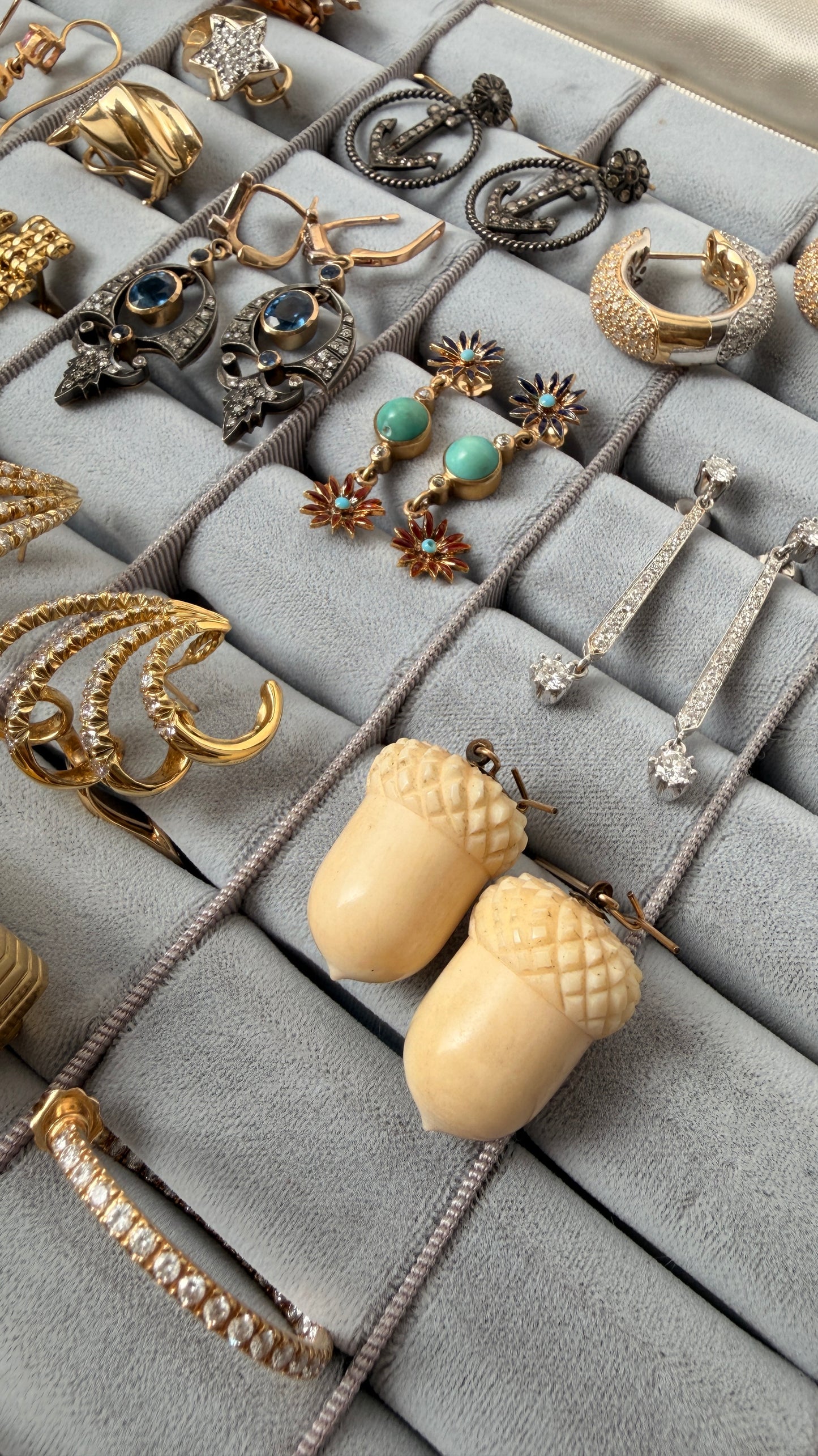 Antique Victorian carved acorns with 14K ear wires