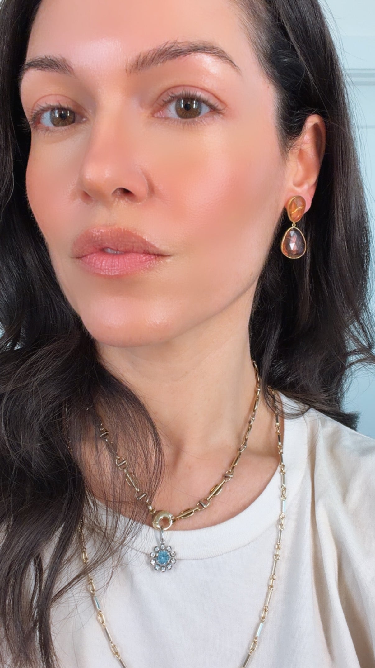 Vintage yellow 14K peach and pink tourmaline convertible drop earrings