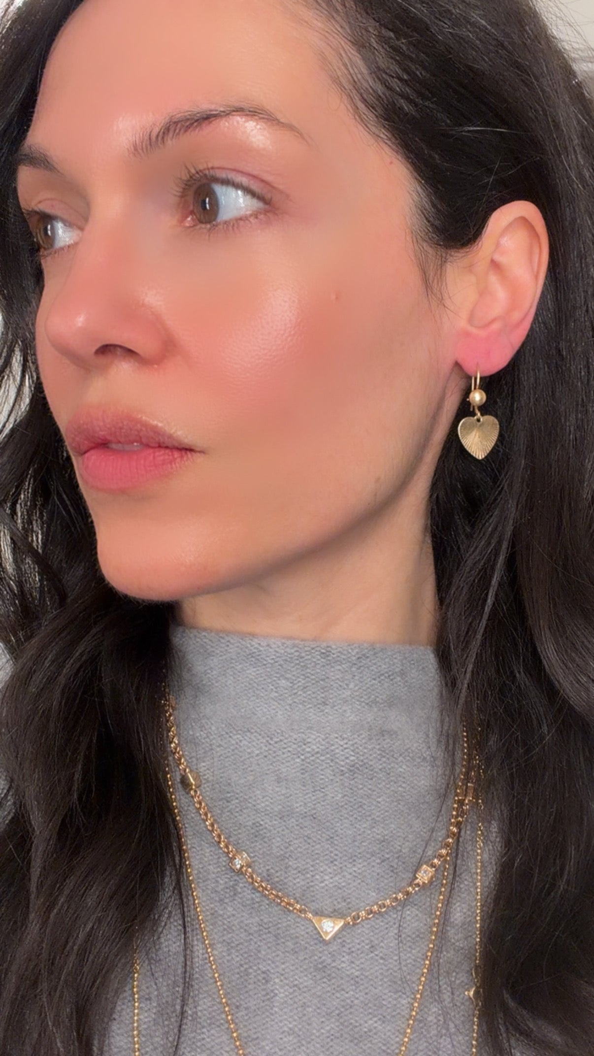 Vintage yellow 14K engine turned heart drop earrings