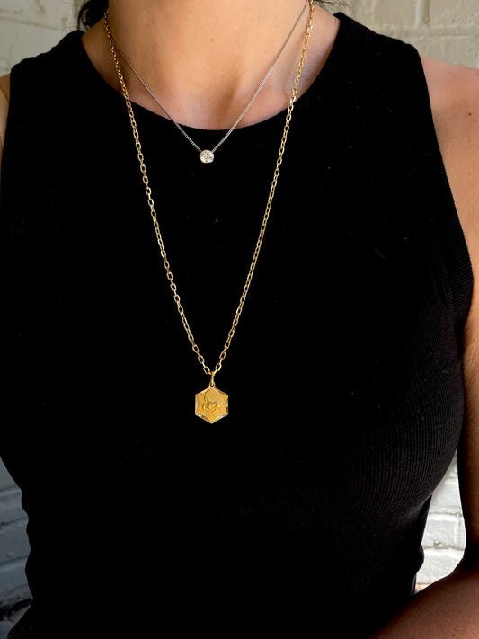 Vintage yellow 18K biker link chain, 24 inch