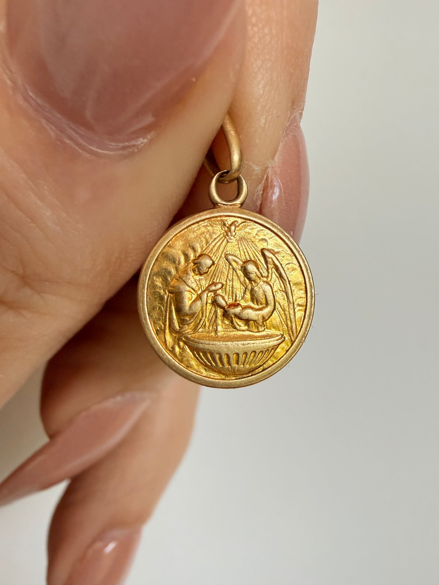 Vintage yellow 18K Baptism mini medal charm