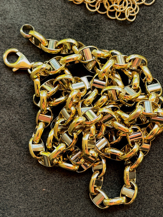 Estate yellow and white 18K round mariner chain, 24 inch
