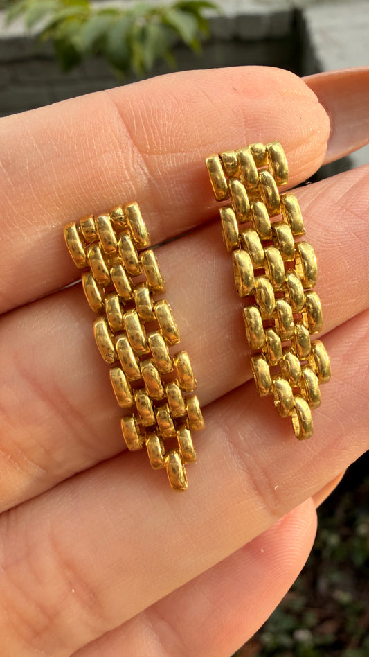 Vintage yellow 18K panther link dangle post earrings
