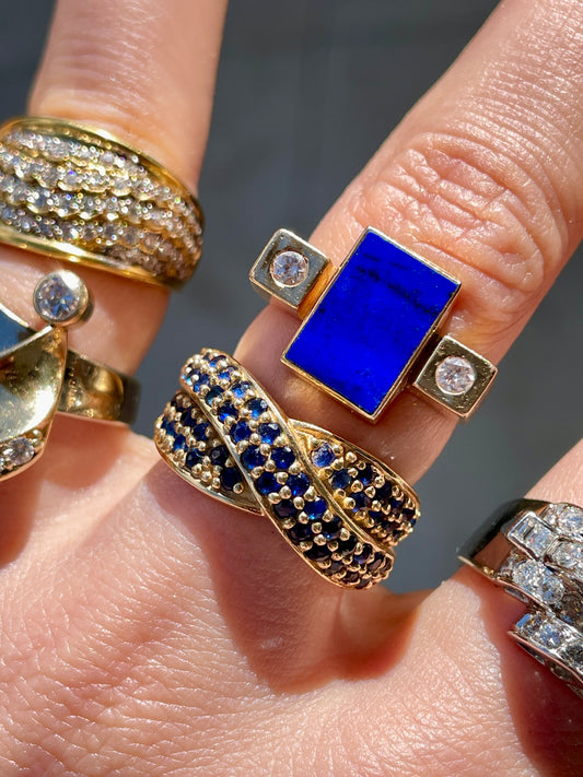Vintage yellow 14K approx 1.04 ctw sapphire crossover ring, size 6.5-6.75