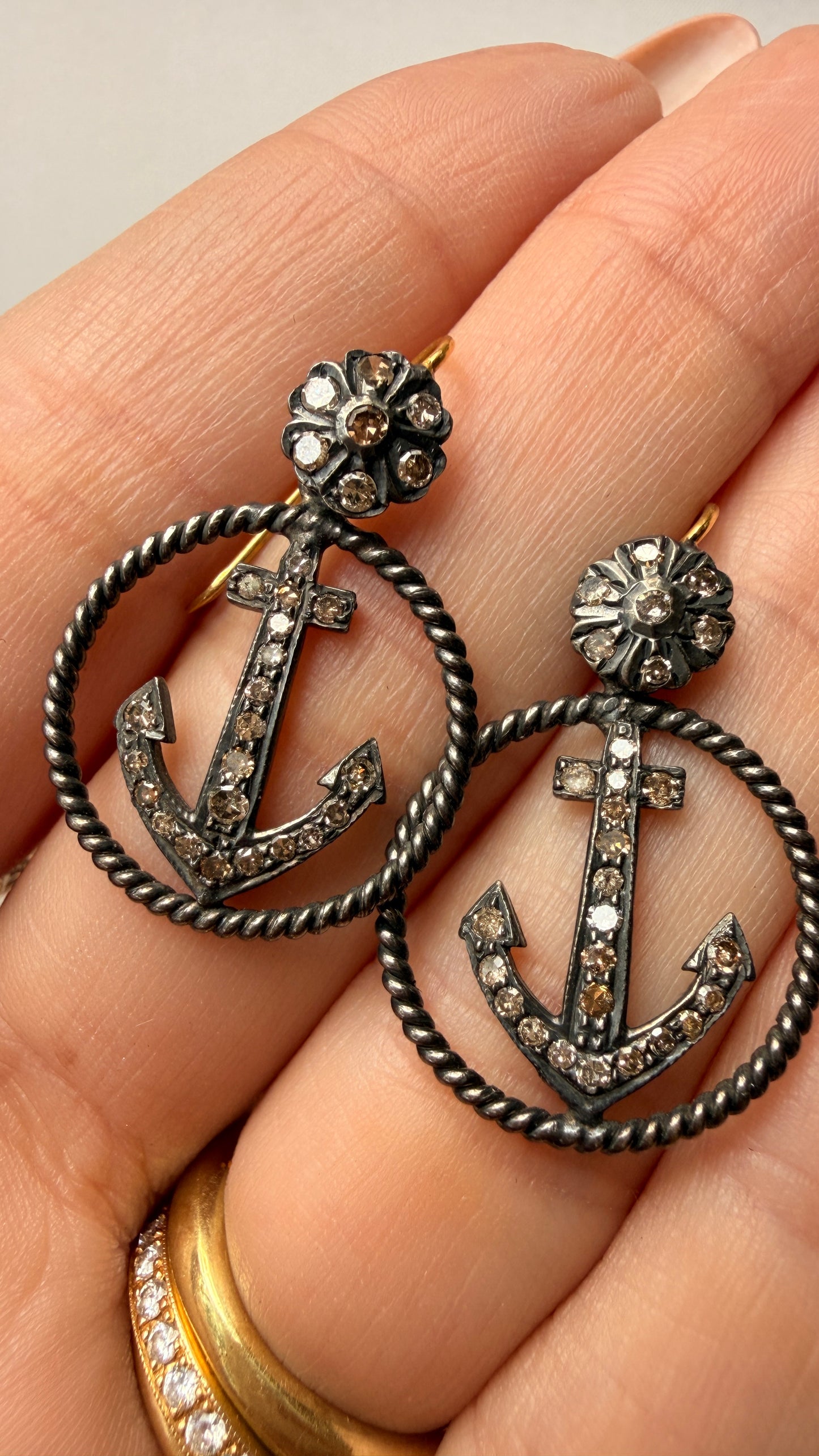 Vintage 10K approx .64 ctw diamond anchors with 14K wire earrings