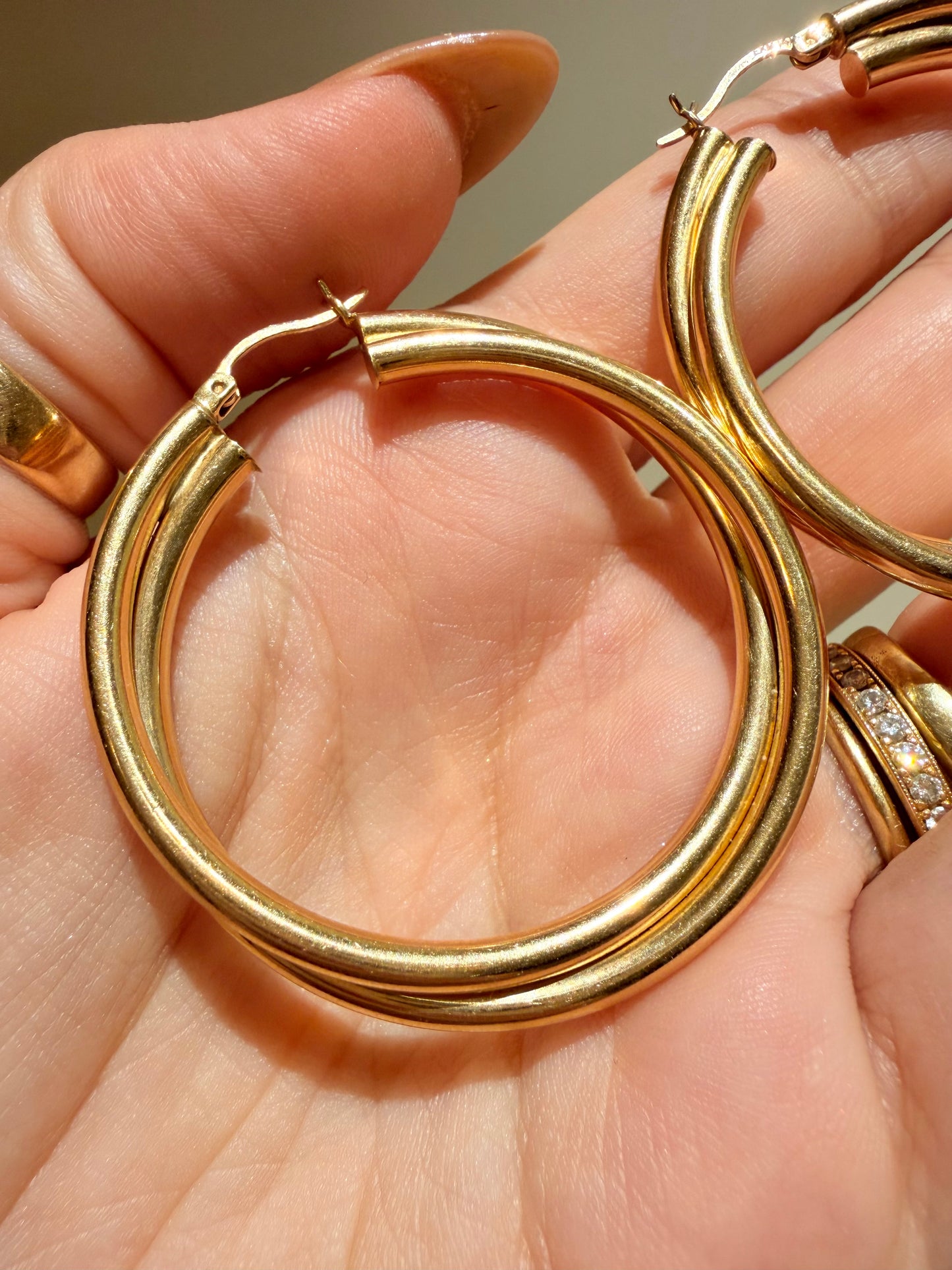 Vintage yellow 14K double hoop earrings