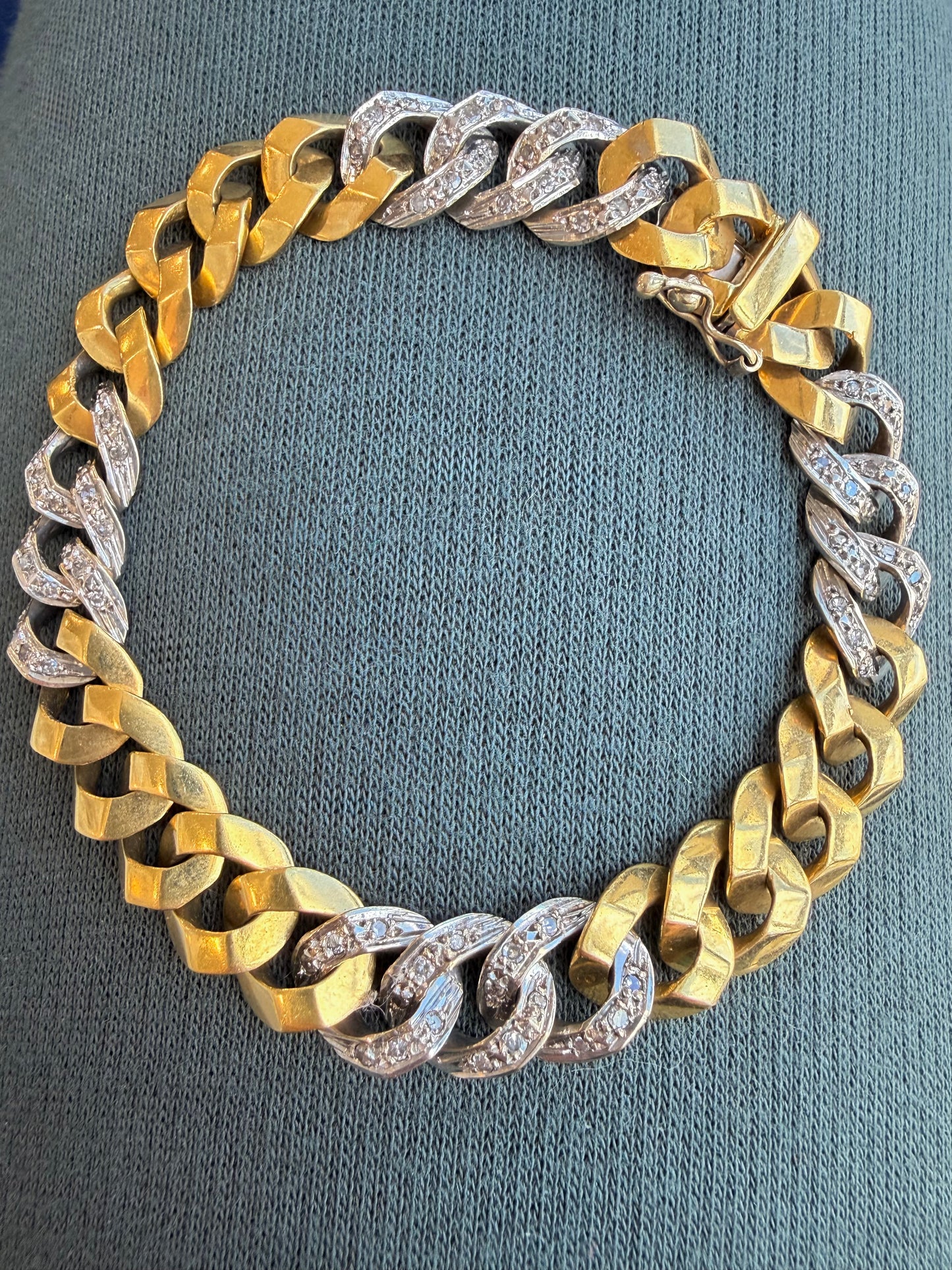 Vintage 18K approx .4ctw diamond curb link bracelet, 7 and 3/8 inch