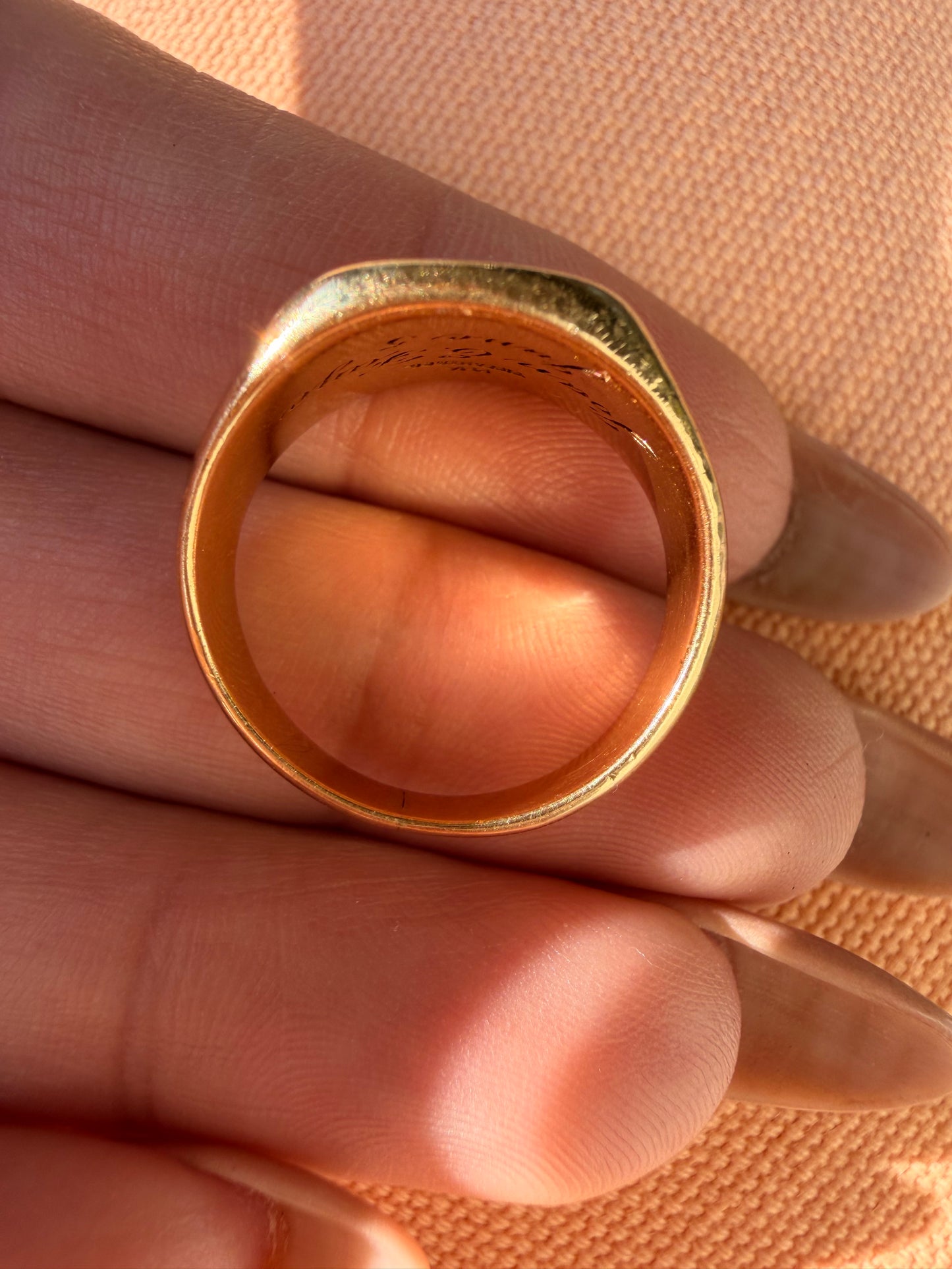 Vintage yellow 14K gold Tiffany & Co Maltese Cross and Shield Saint Agatha signet ring, size 6.75