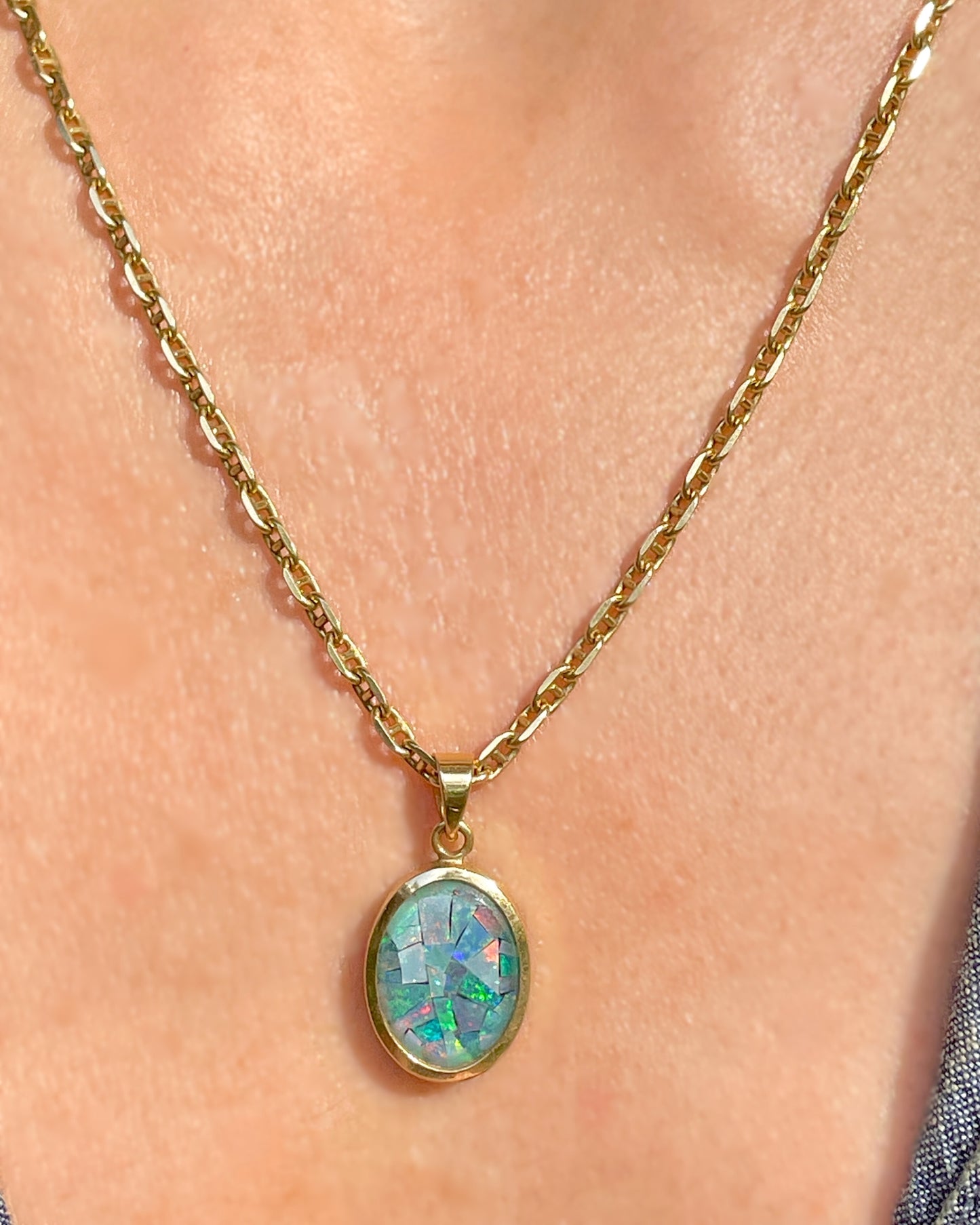 Vintage 14K opal mosaic pendant