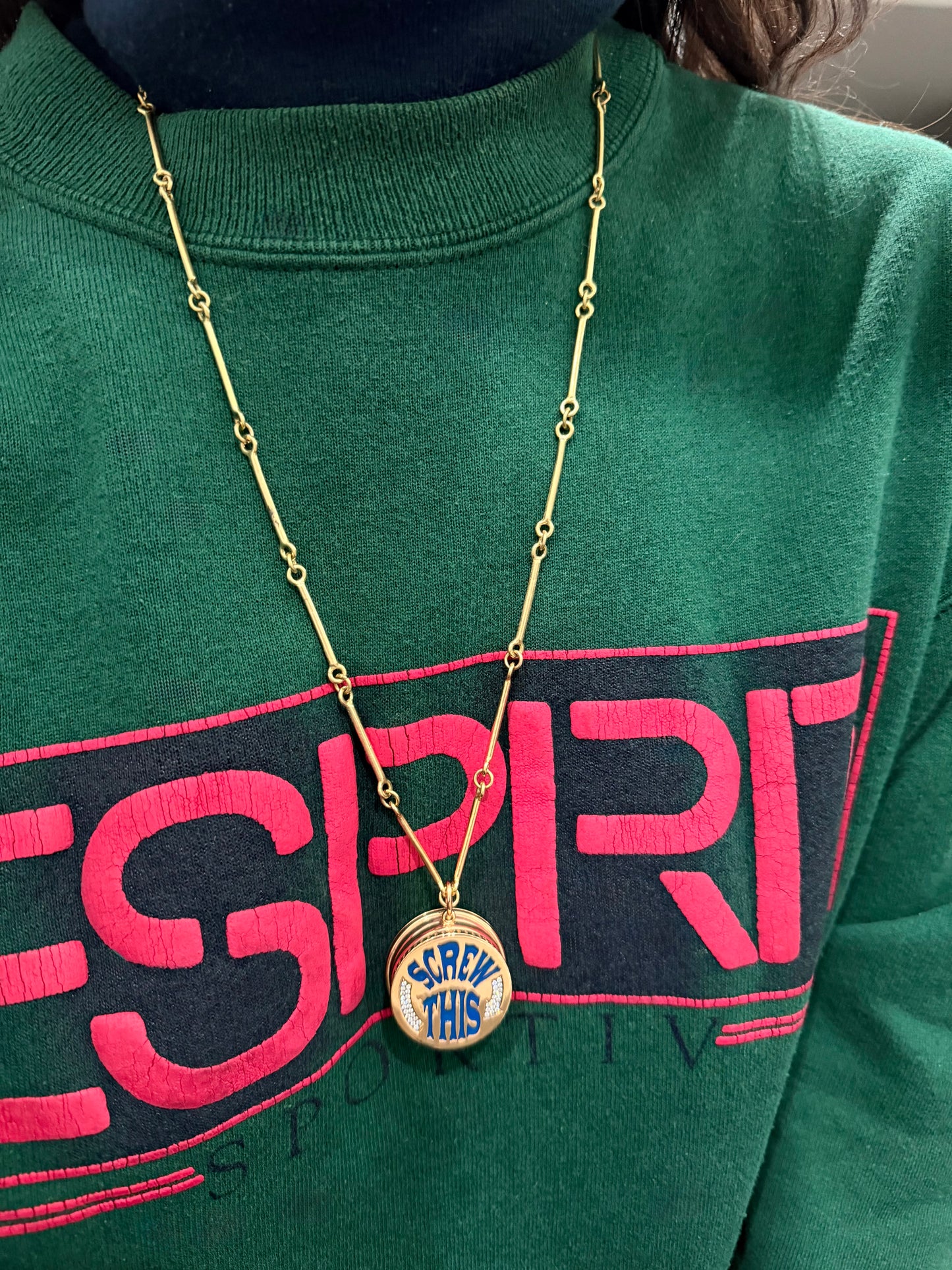 Vintage yellow 18K solid bar link chain, 26 inch