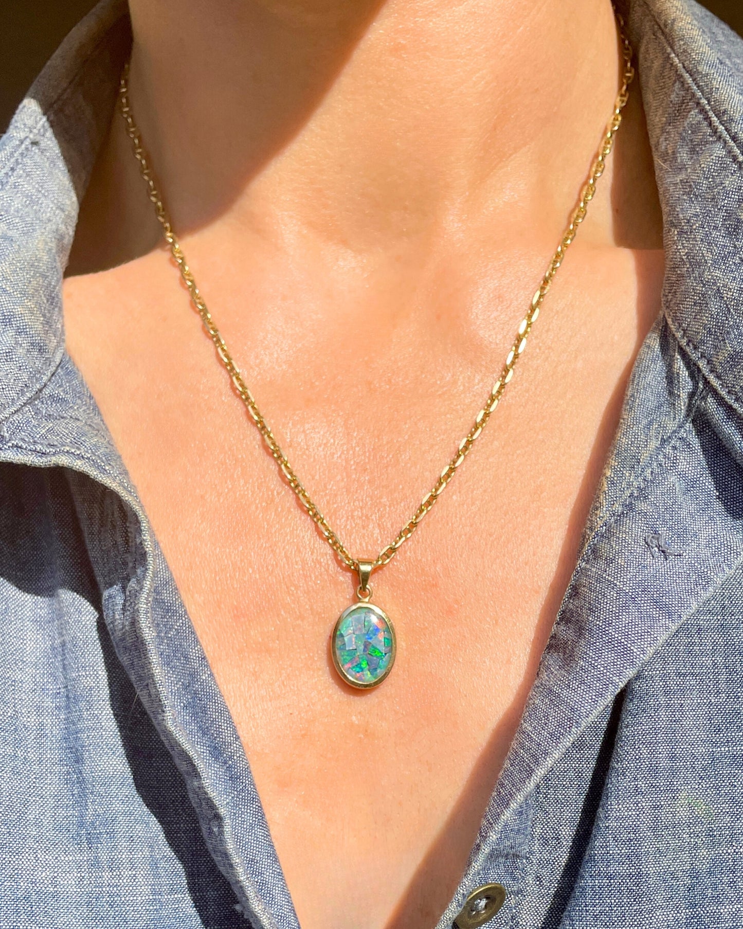 Vintage 14K opal mosaic pendant