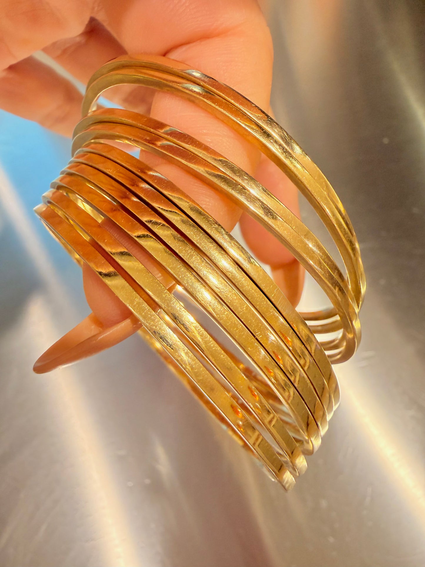 Vintage yellow 14K square edged bangles