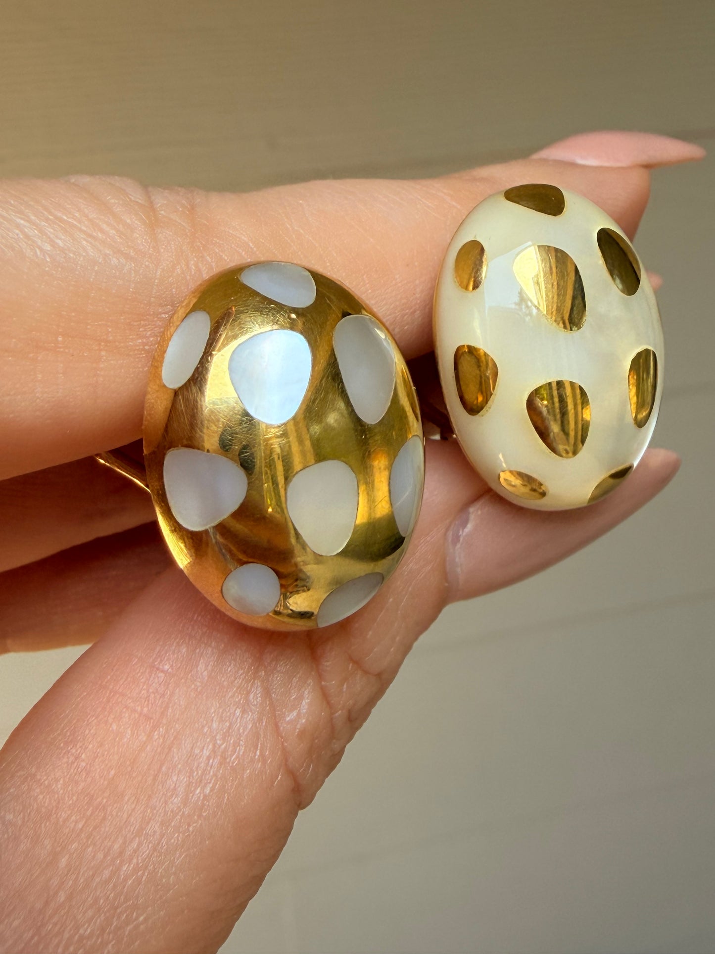 Vintage yellow 18K Tiffany and Co mother of pearl inlay positive negative earrings