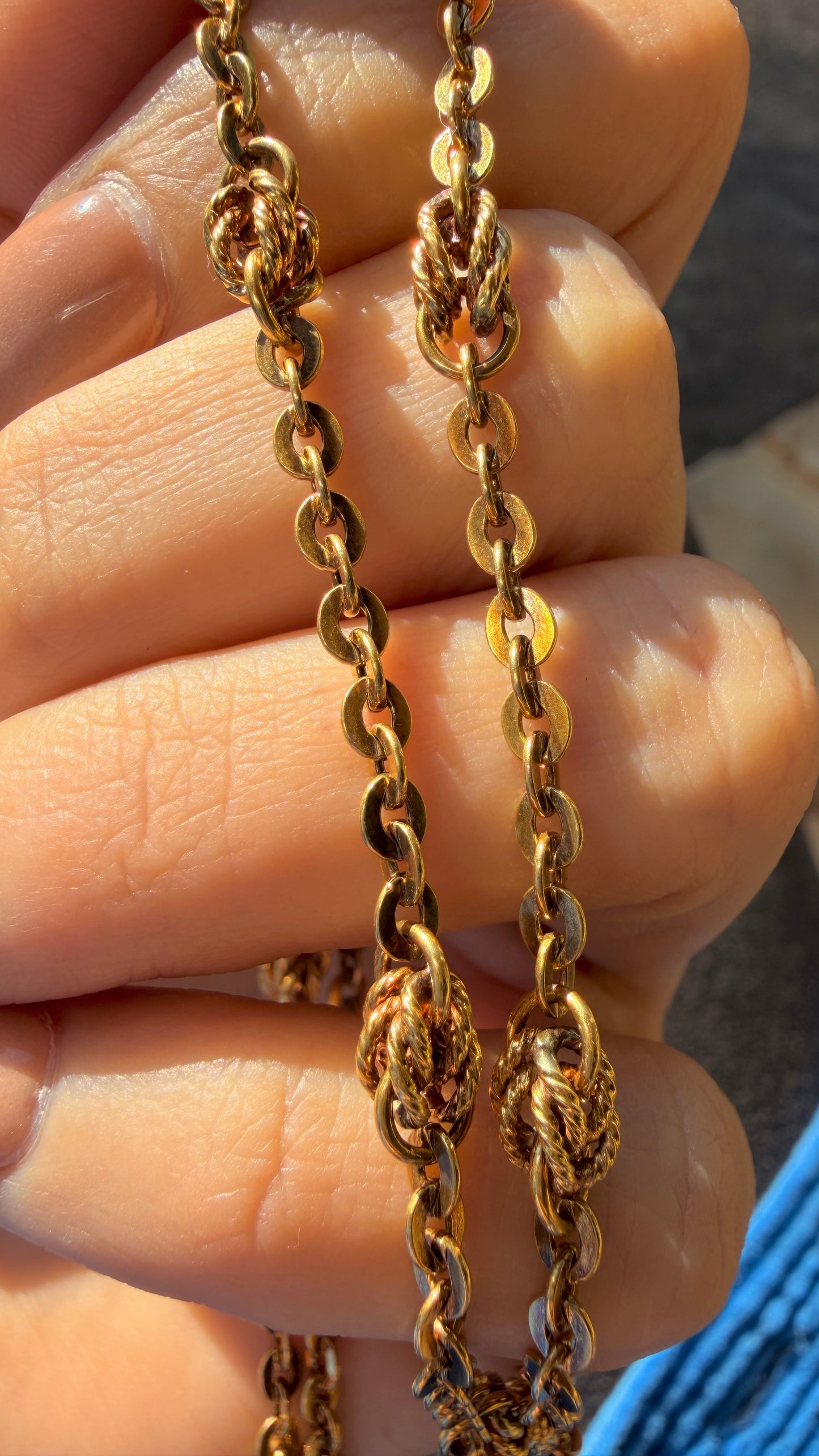 Antique yellow 18K cable and knot link chain, 24 inch long
