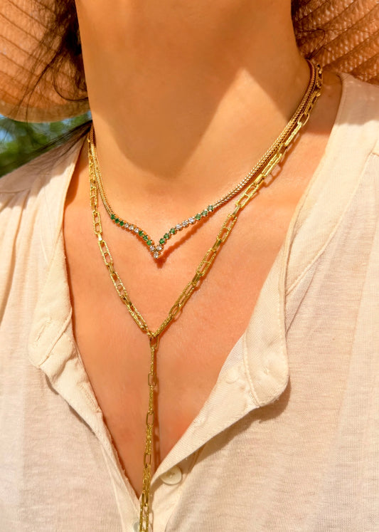 Vintage yellow 18K textured geometric chain, 24 and 3/8 inch