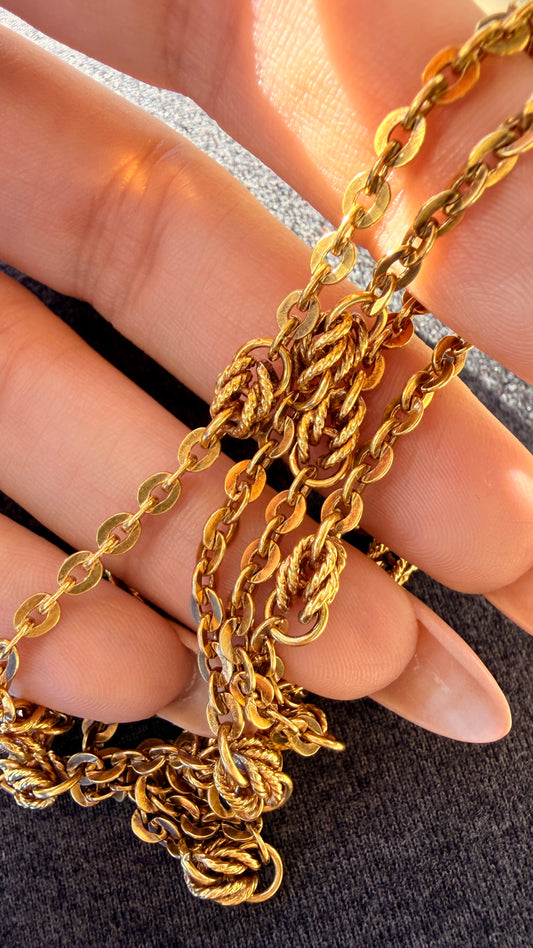 Antique yellow 18K cable and knot link chain, 24 inch