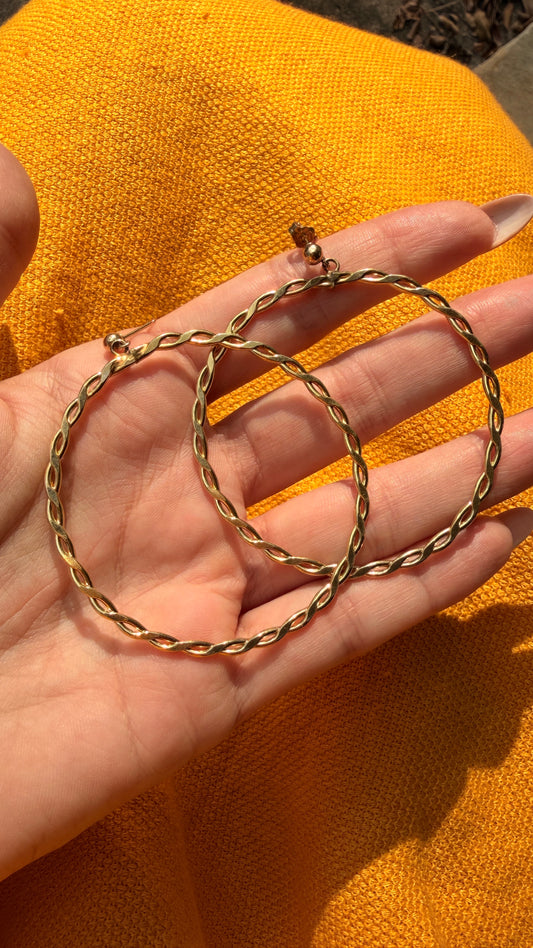 Vintage yellow 14K large twist circle dangle post earrings