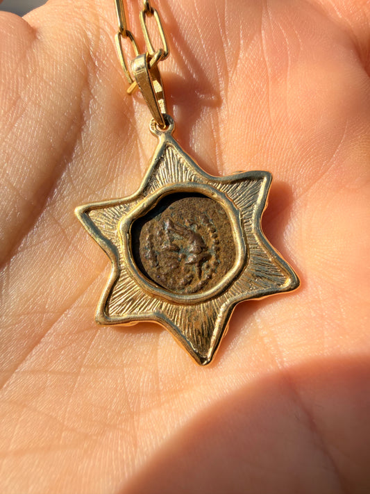 Vintage yellow 14K gold widows mite coin pendant