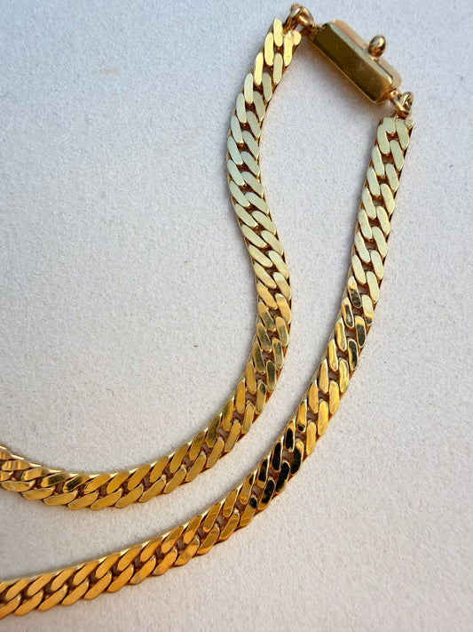 Vintage yellow 14K tight curb link chain, 15 and 3/8 inch