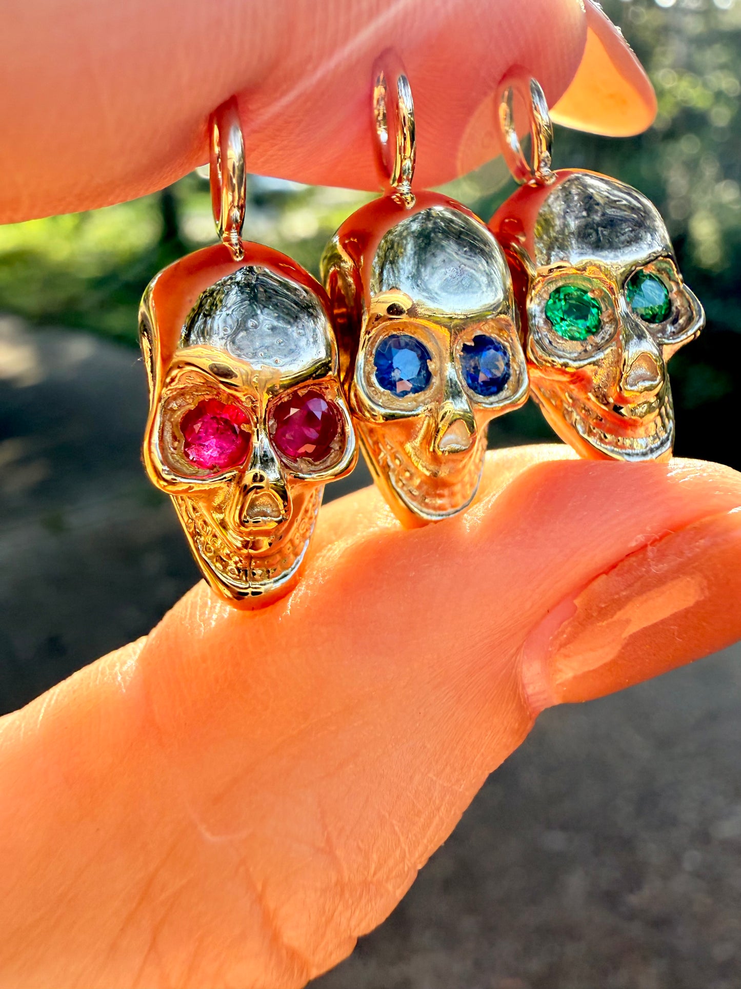 Yellow 14K smiley gemstone skull charm