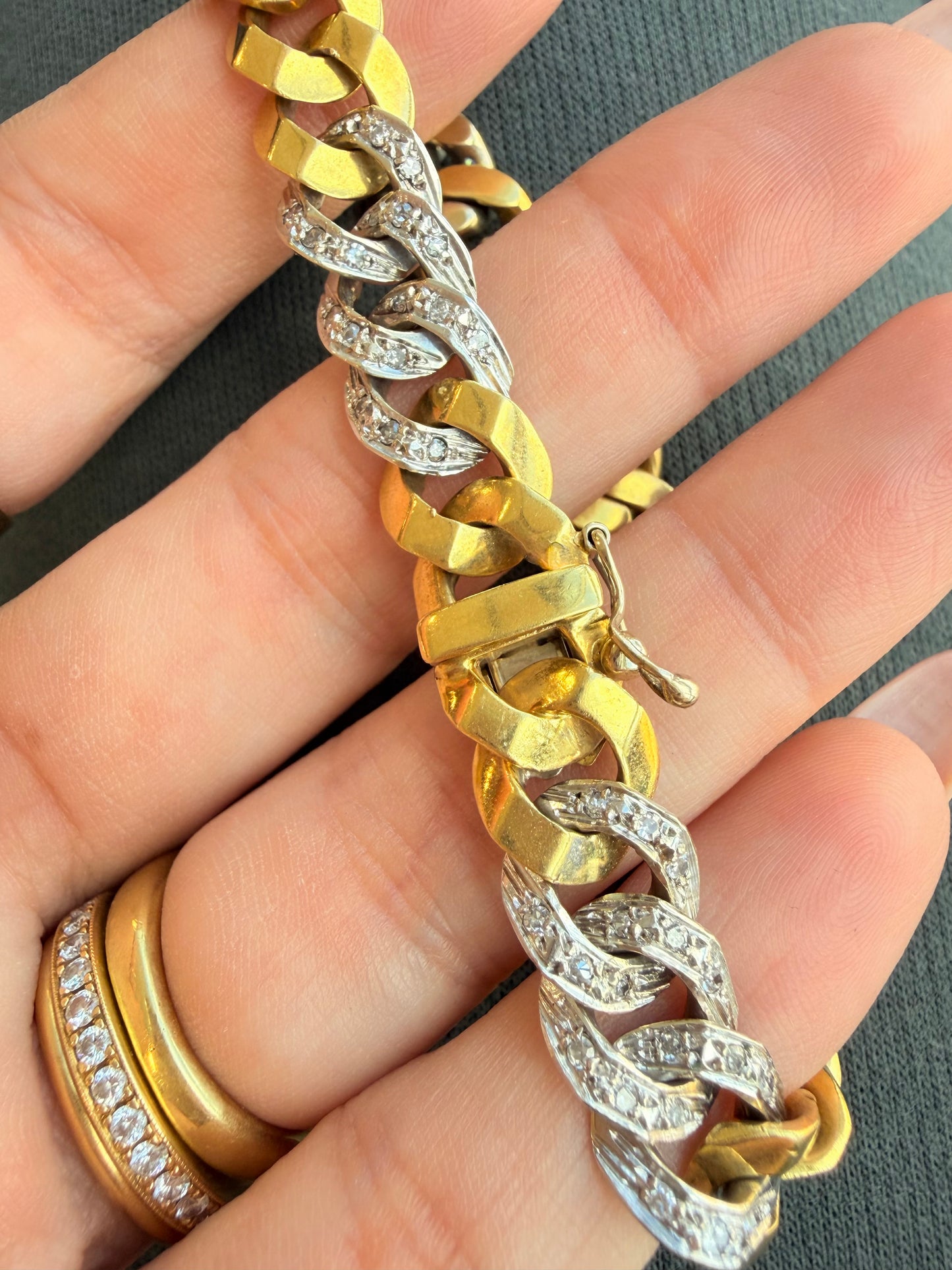 Vintage 18K approx .4ctw diamond curb link bracelet, 7 and 3/8 inch