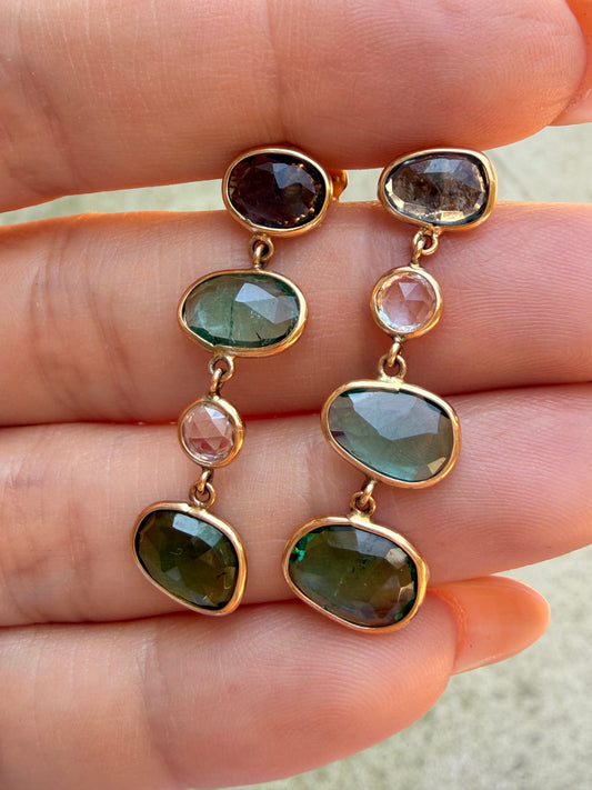Vintage yellow 14K tourmaline and sapphire drop earrings