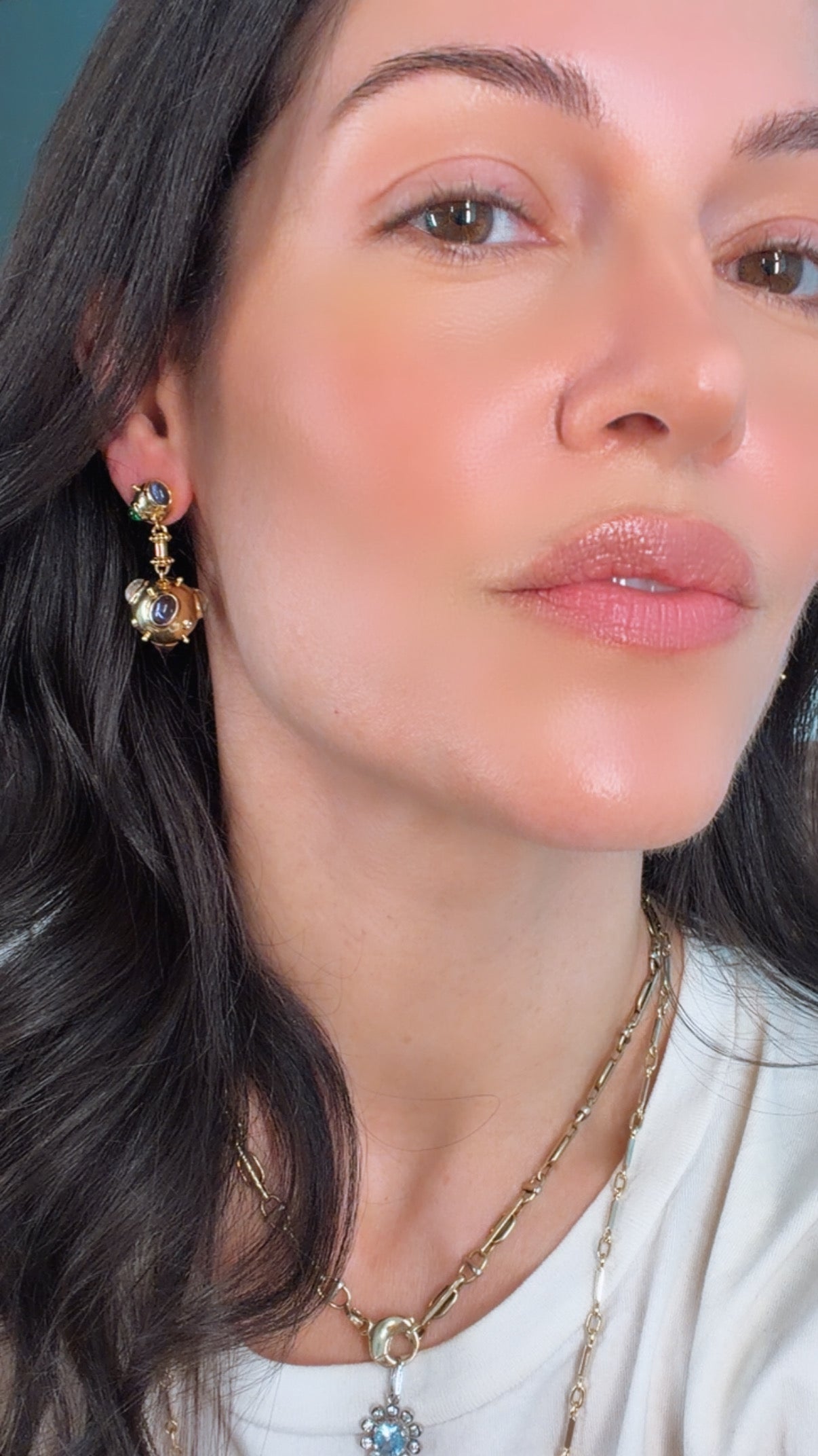 Vintage yellow 18K Temple St Clair Cosmos gemstone drop earrings