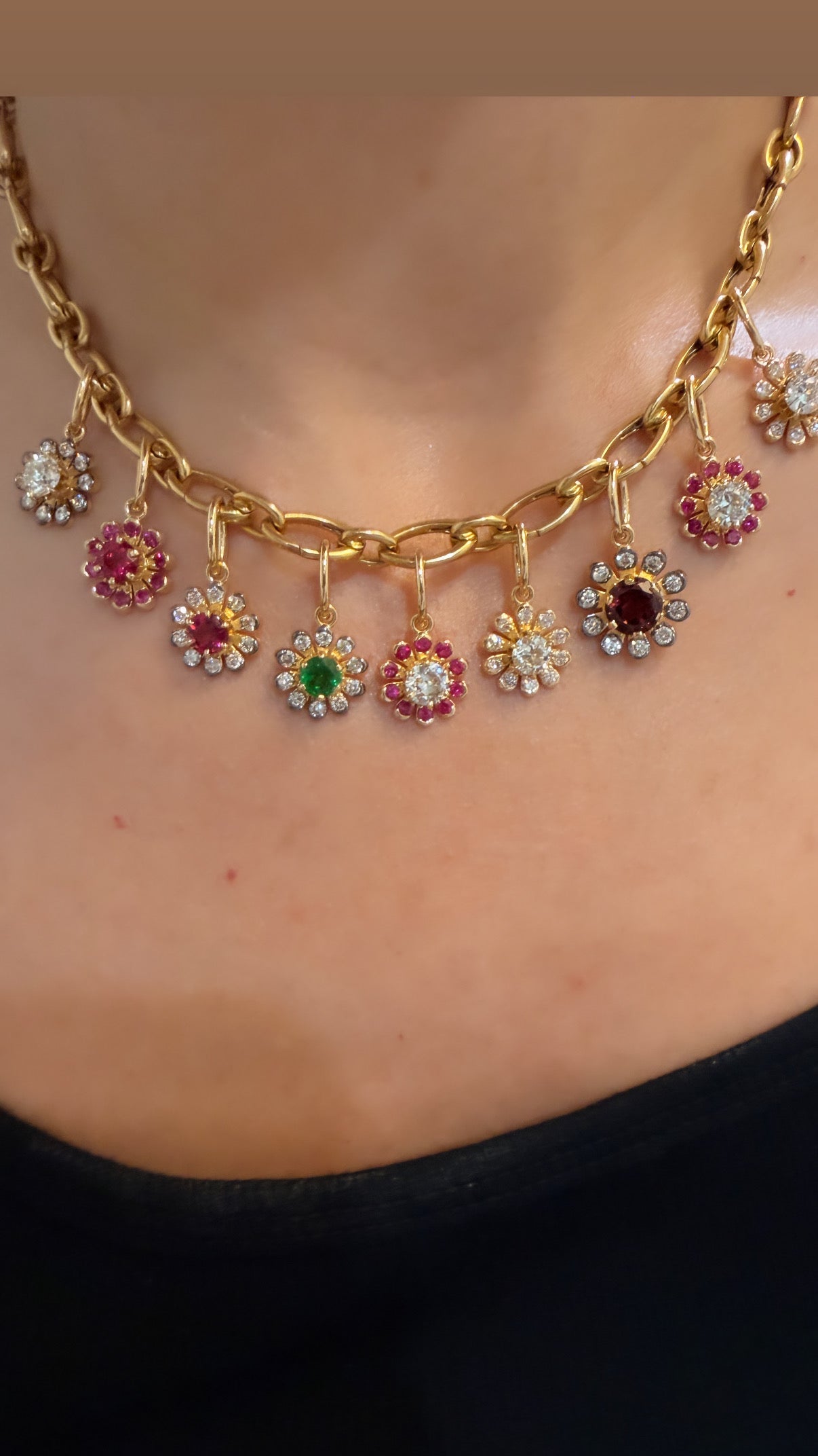 3GOG Natural Plum Pink Rubellite Tourmaline and Diamond Garden Party Flower Pendant with black rhodium 18K