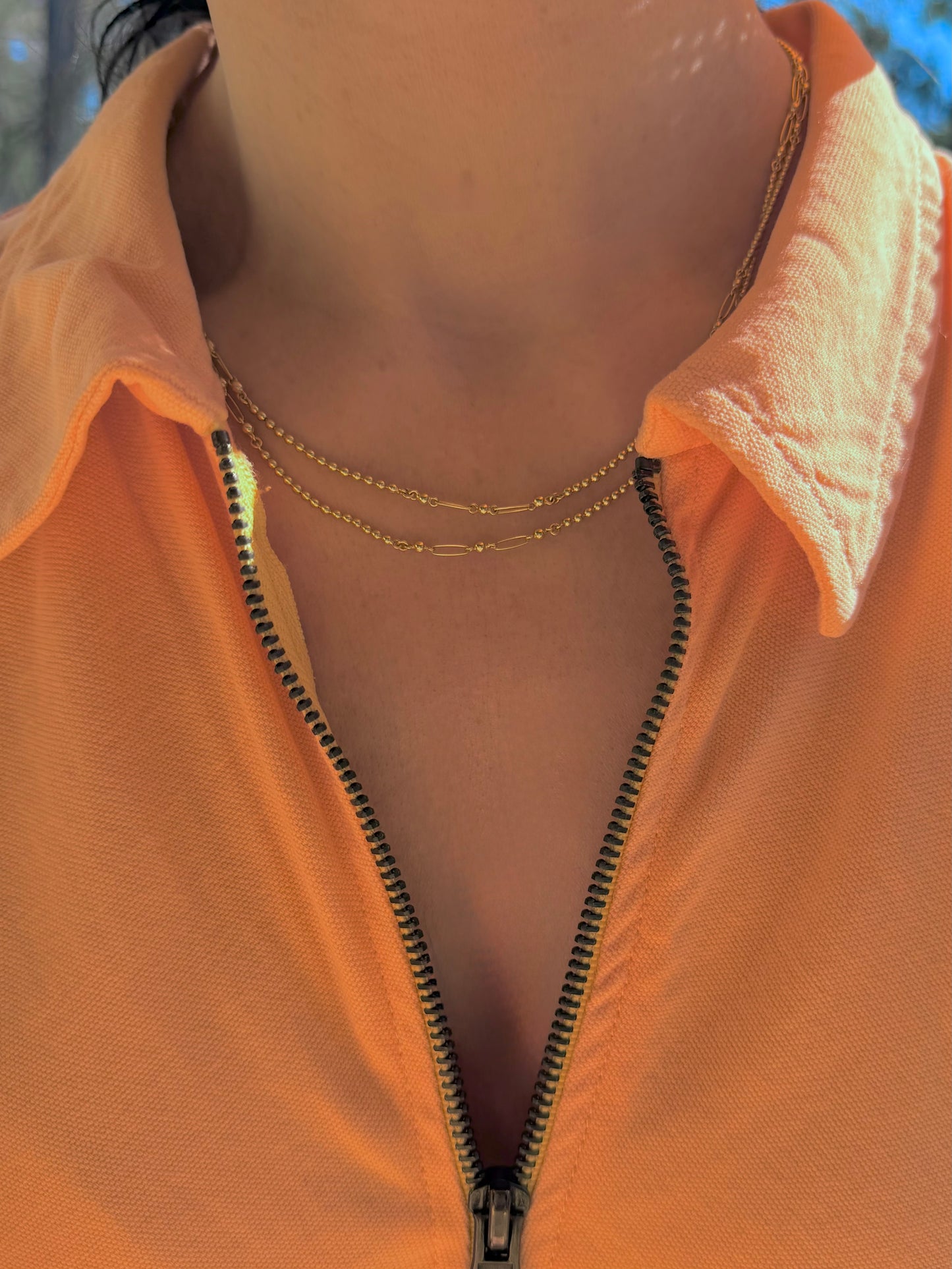 Vintage yellow 18K ball and oval link chain, 34 inch