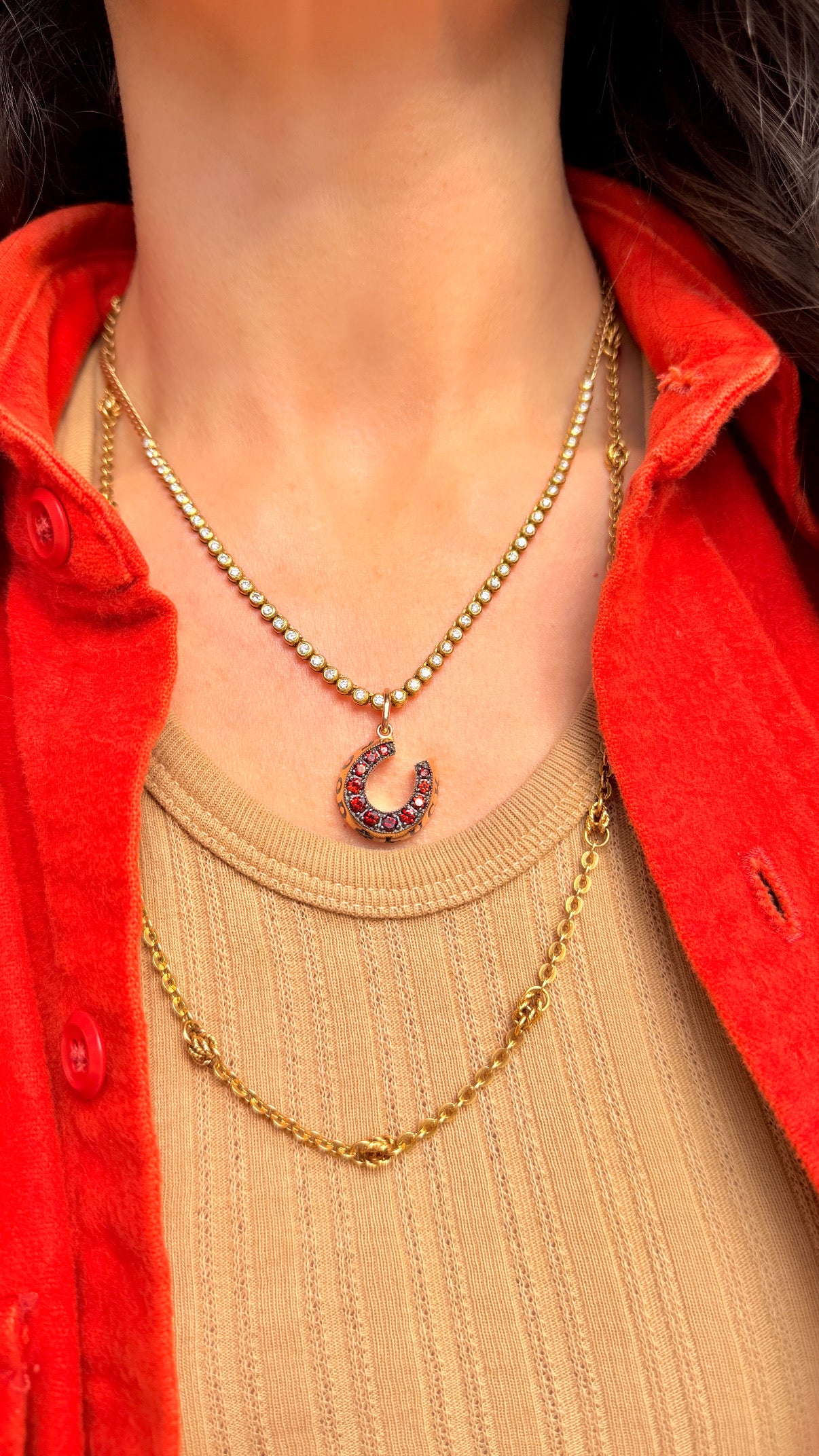 3GOG original yellow 14K Good Luck Garnet Horseshoe - Ready to ship