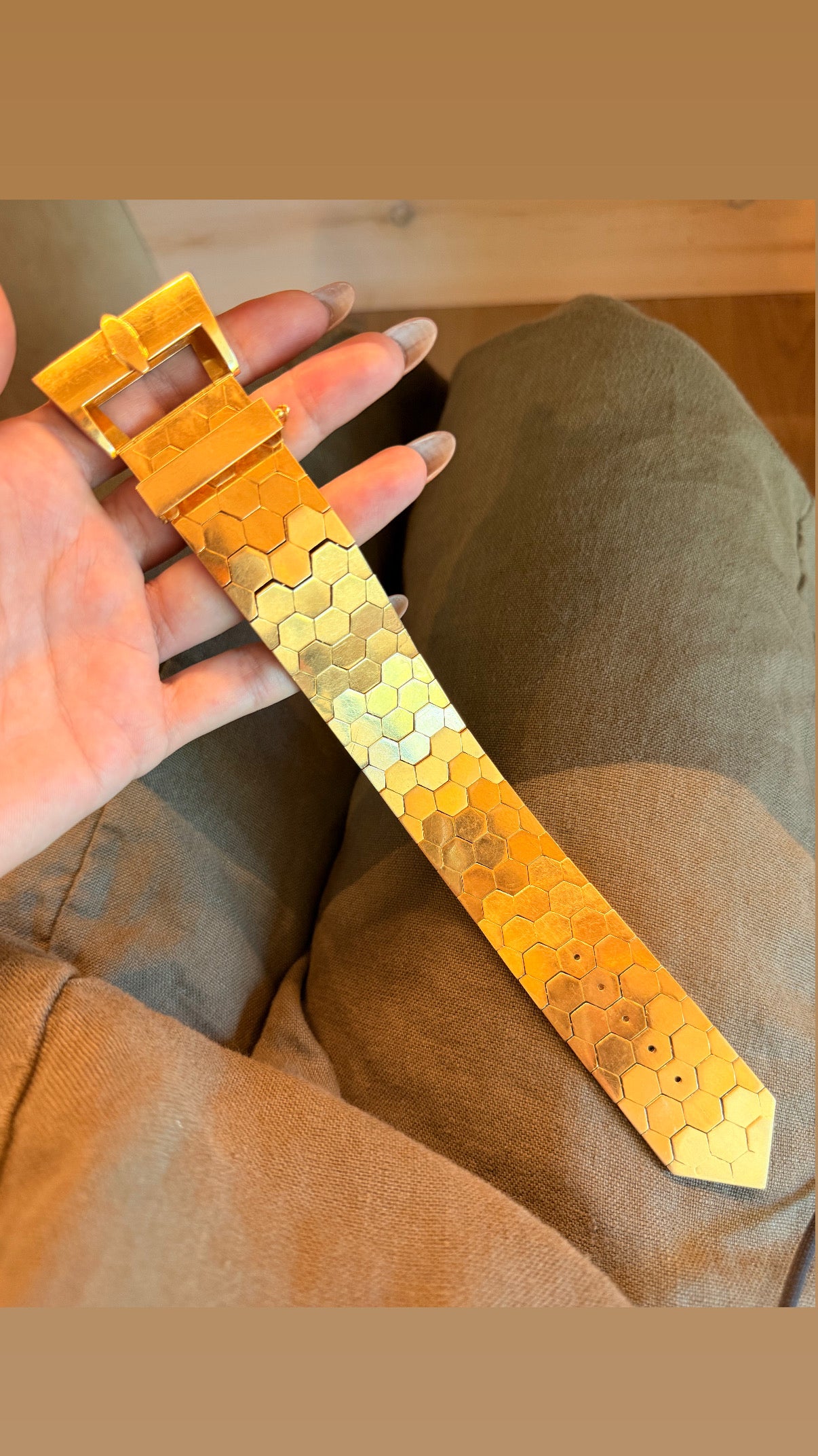 Vintage yellow 18K circa 1950s gold honeycomb adjustable belt bracelet