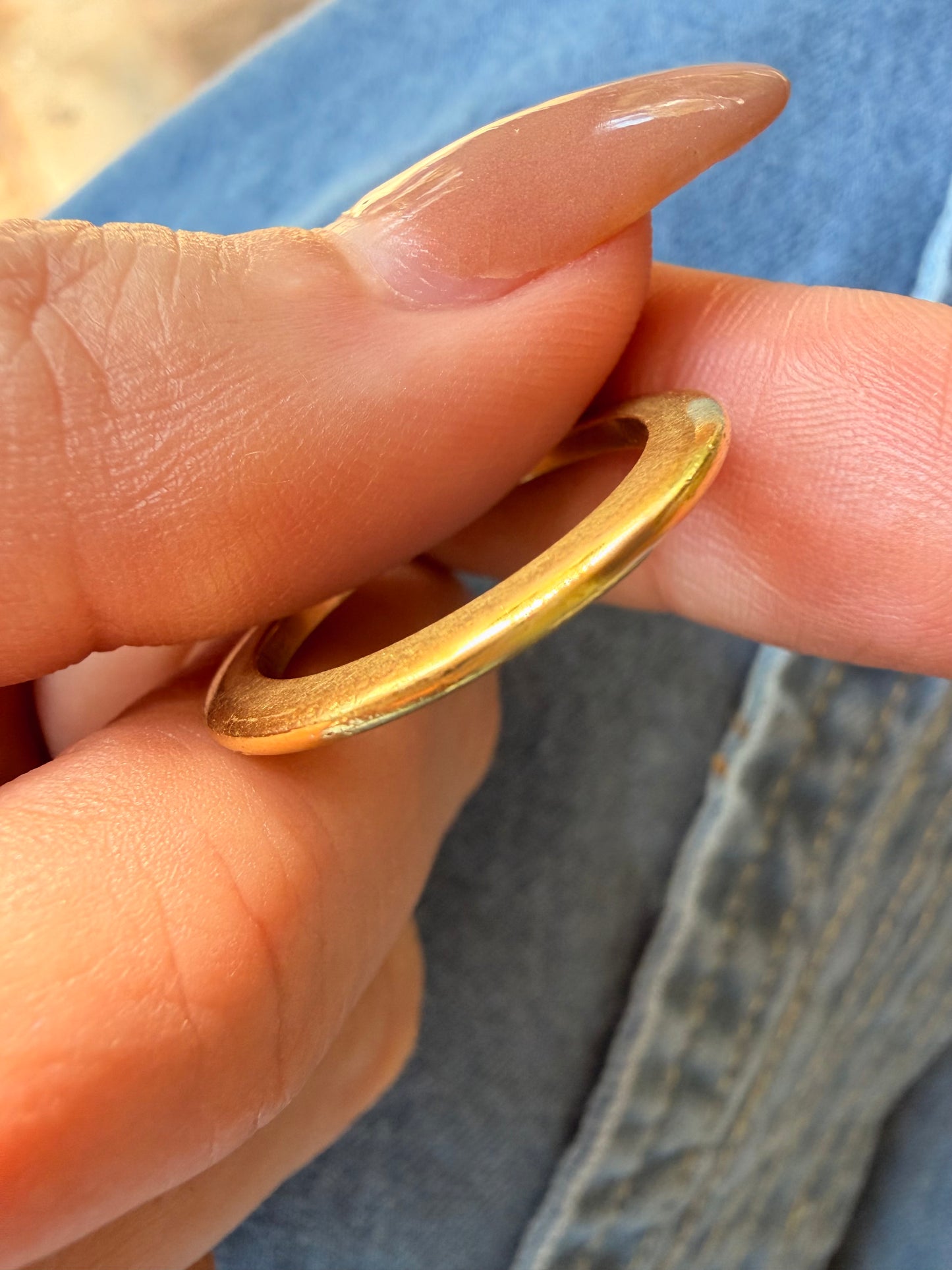 Vintage yellow 18K flat saucer band, size 7.5