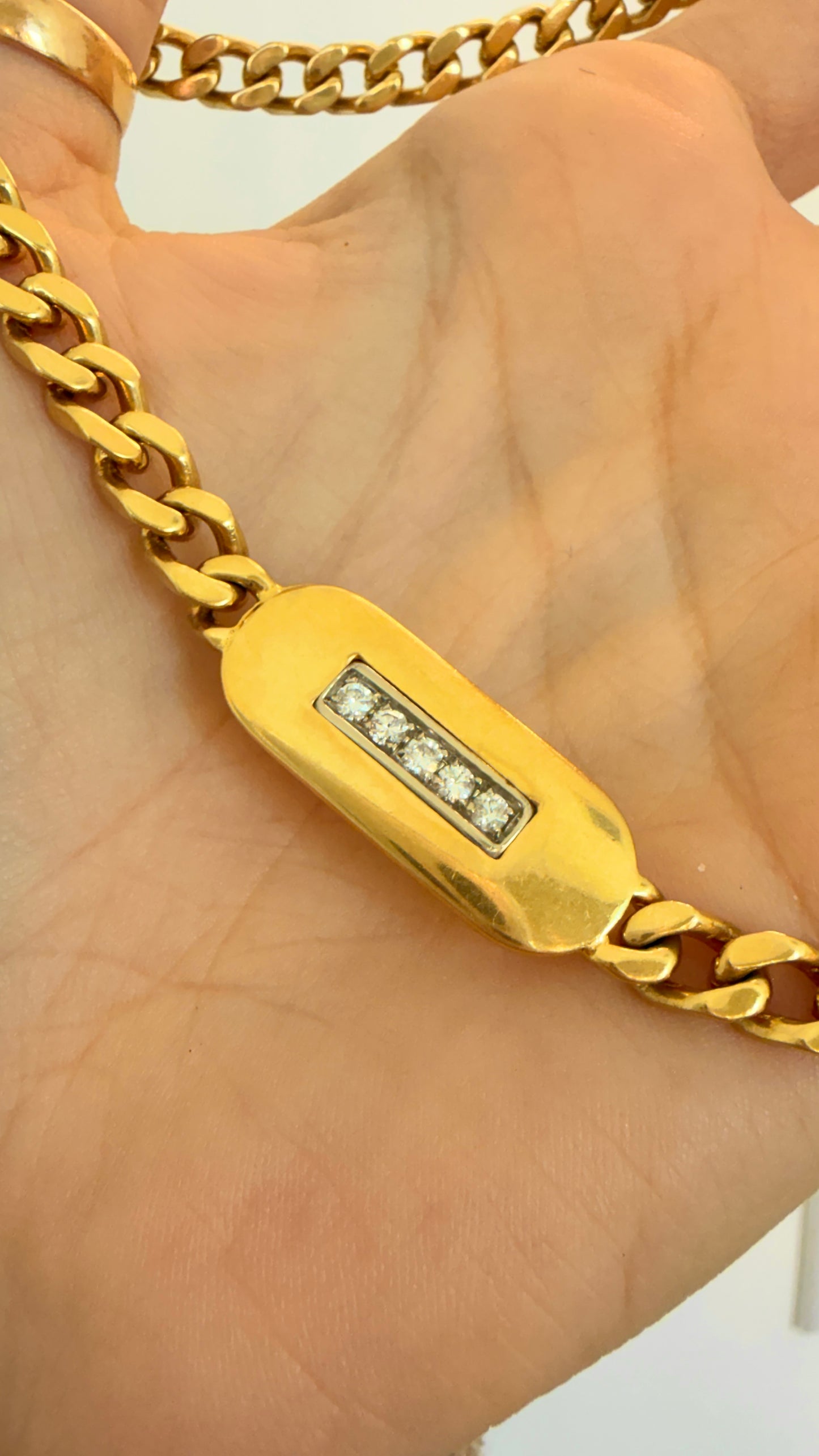 Vintage yellow 18K Chimento designer diamond bars curb chain, 15 inch