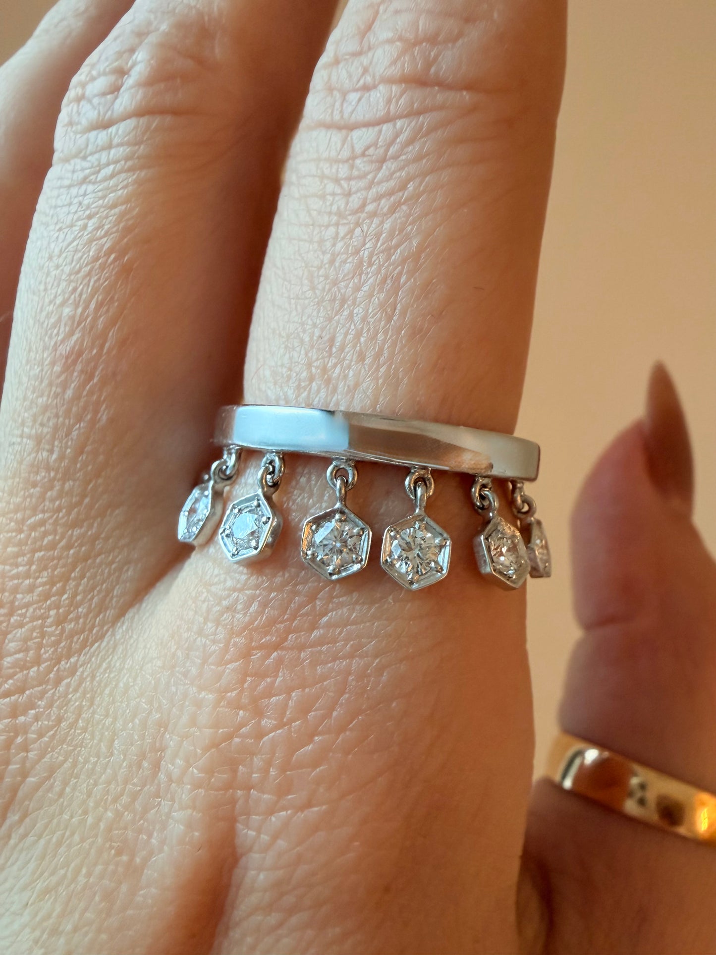 Vintage white 18K gold Piaget designer .35 ctw diamond charm ring, size 7.75