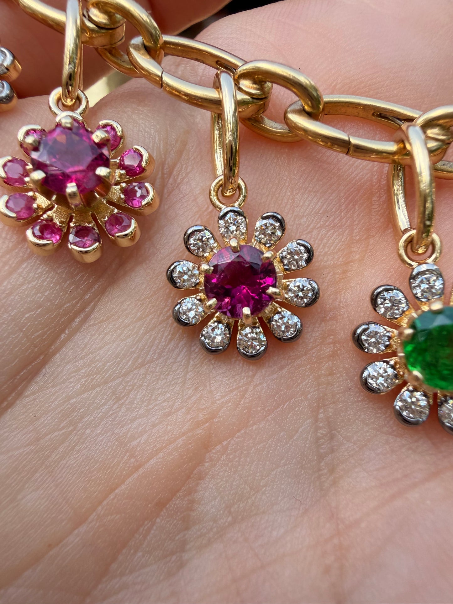 3GOG Natural Rubellite Tourmaline and Diamond Garden Party Flower Pendant 18K