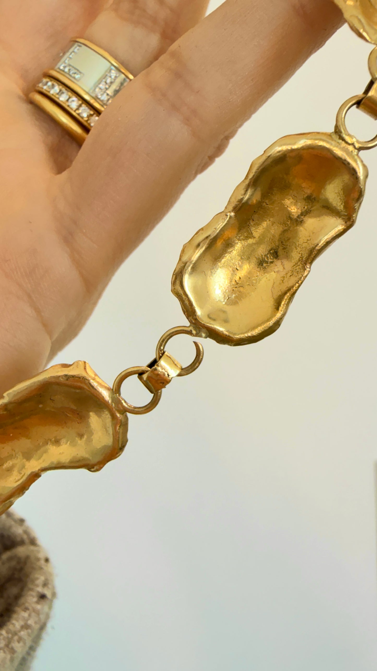 Vintage yellow 18K organic reversible petal chain, 16.5 inch