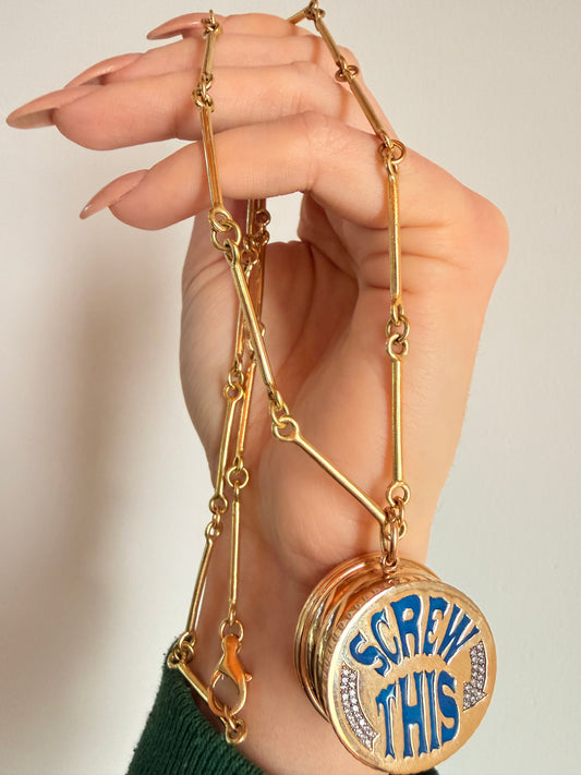 Vintage yellow 18K solid bar link chain, 26 inch