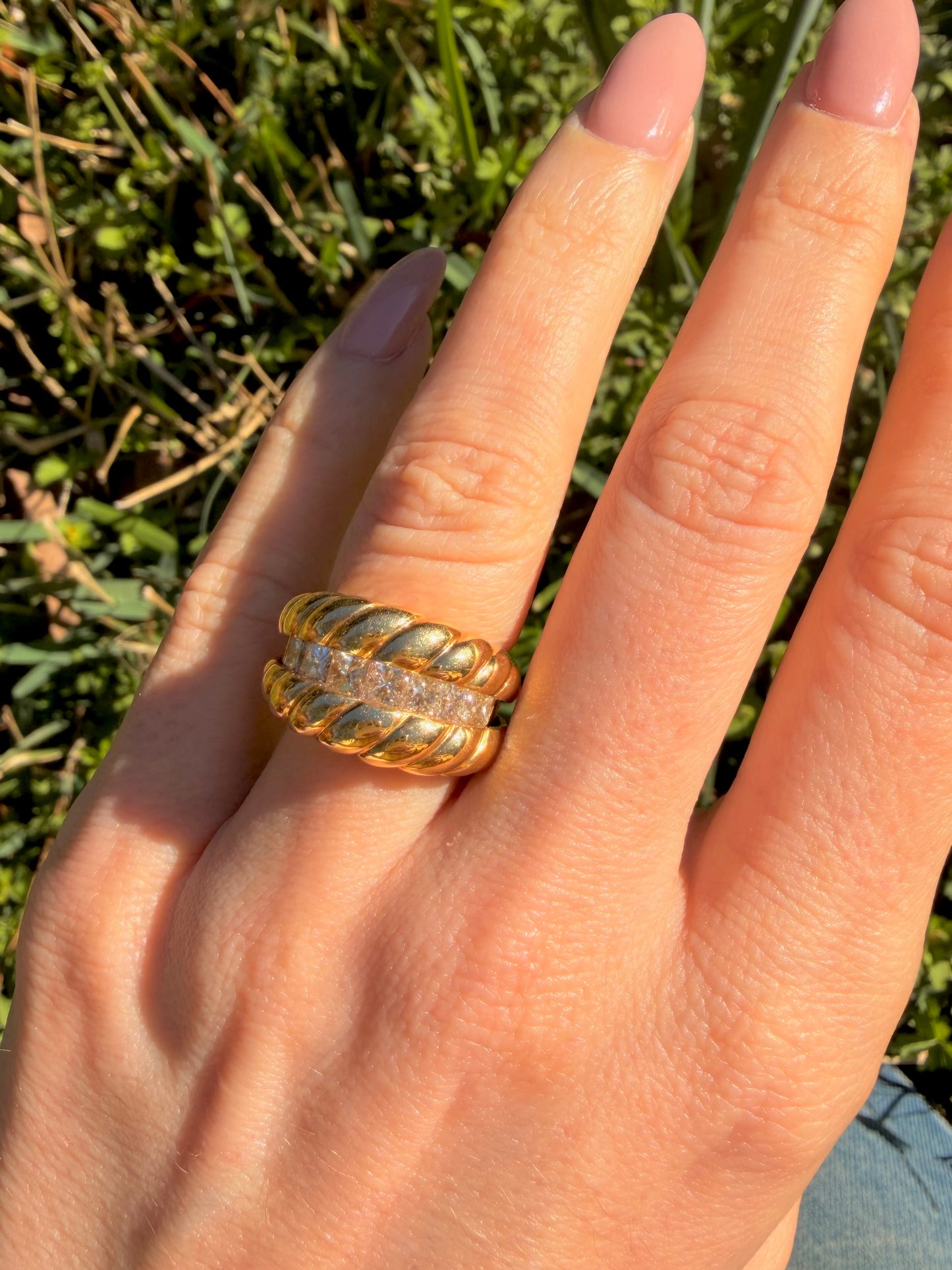 Vintage French 1.75 ctw Princess cut diamond convertible croissant ring, sz 6.25