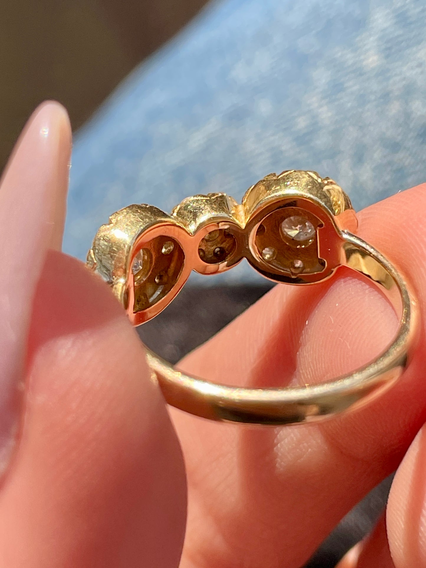 Vintage yellow 18K and 14K approx .72 ctw diamond circles ring, size 6.5