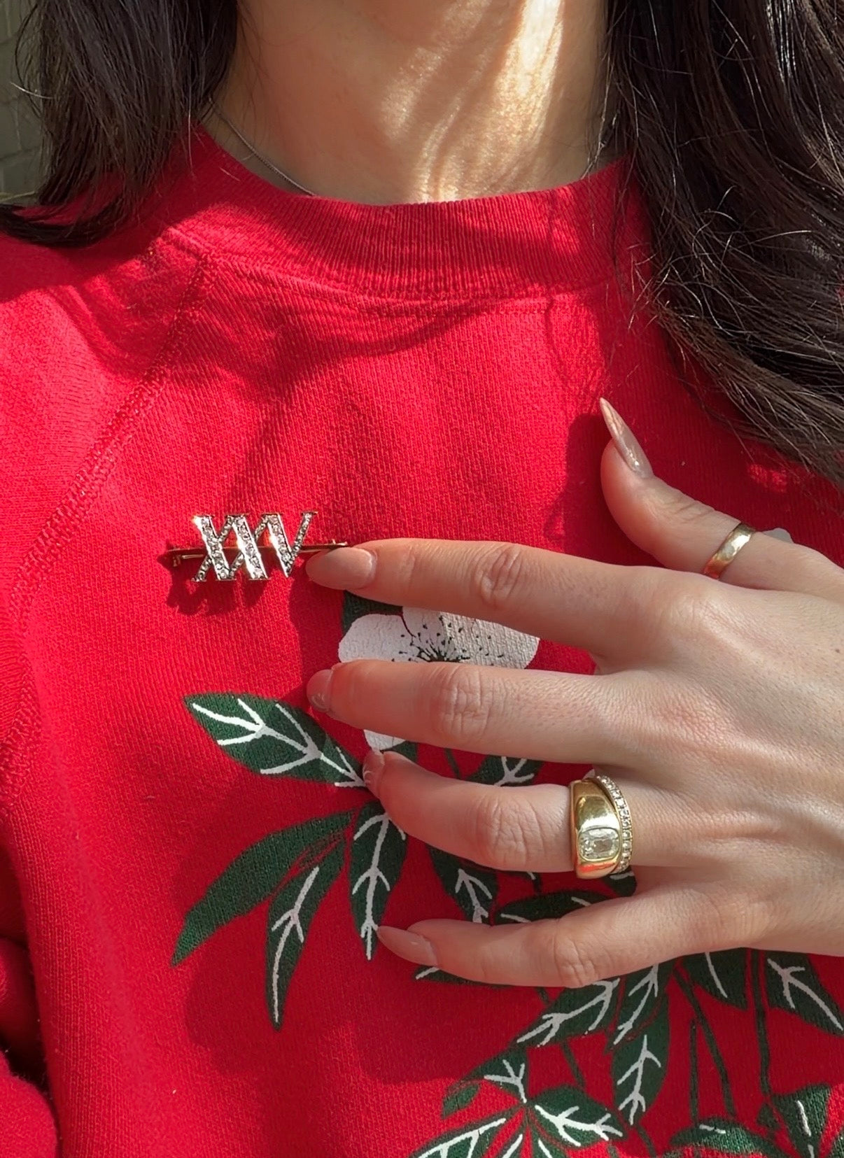 Antique yellow 14K XXV “25” 1.5ctw diamond brooch