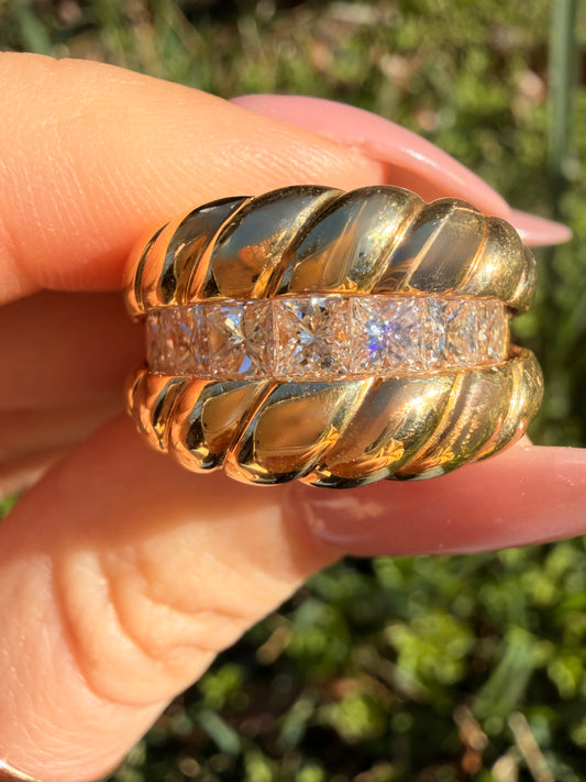 Vintage French 1.75 ctw Princess cut diamond convertible croissant ring, sz 6.25