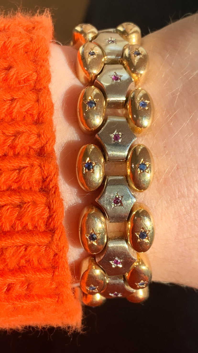 Vintage 18K Star Set Gemstone Bracelet, 6.75 inch