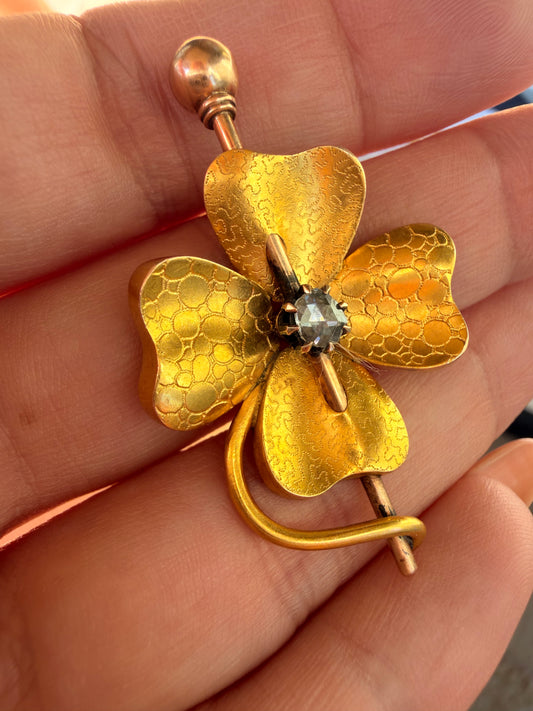 Antique 14K approx .25ctw rose cut diamond clover pendant