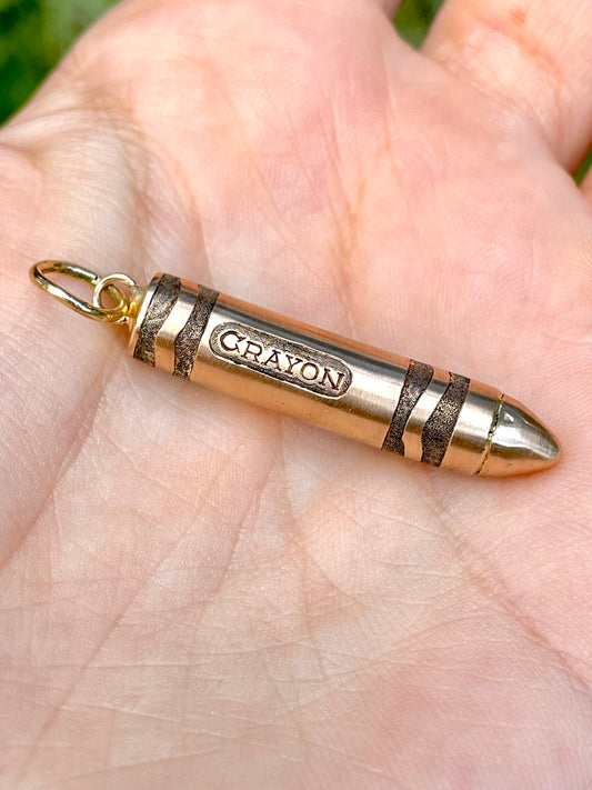 Vintage rosy yellow 10K gold engraved crayon pendant